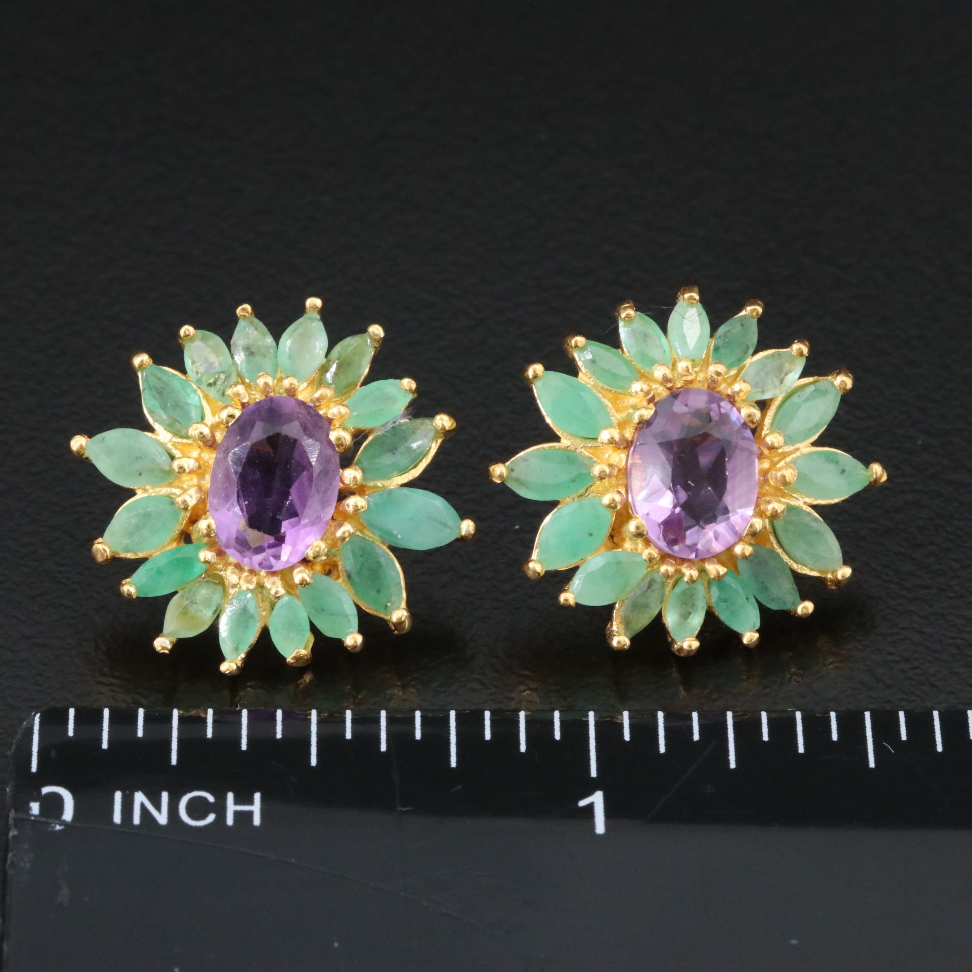 Sterling Amethyst and Emerald Earrings