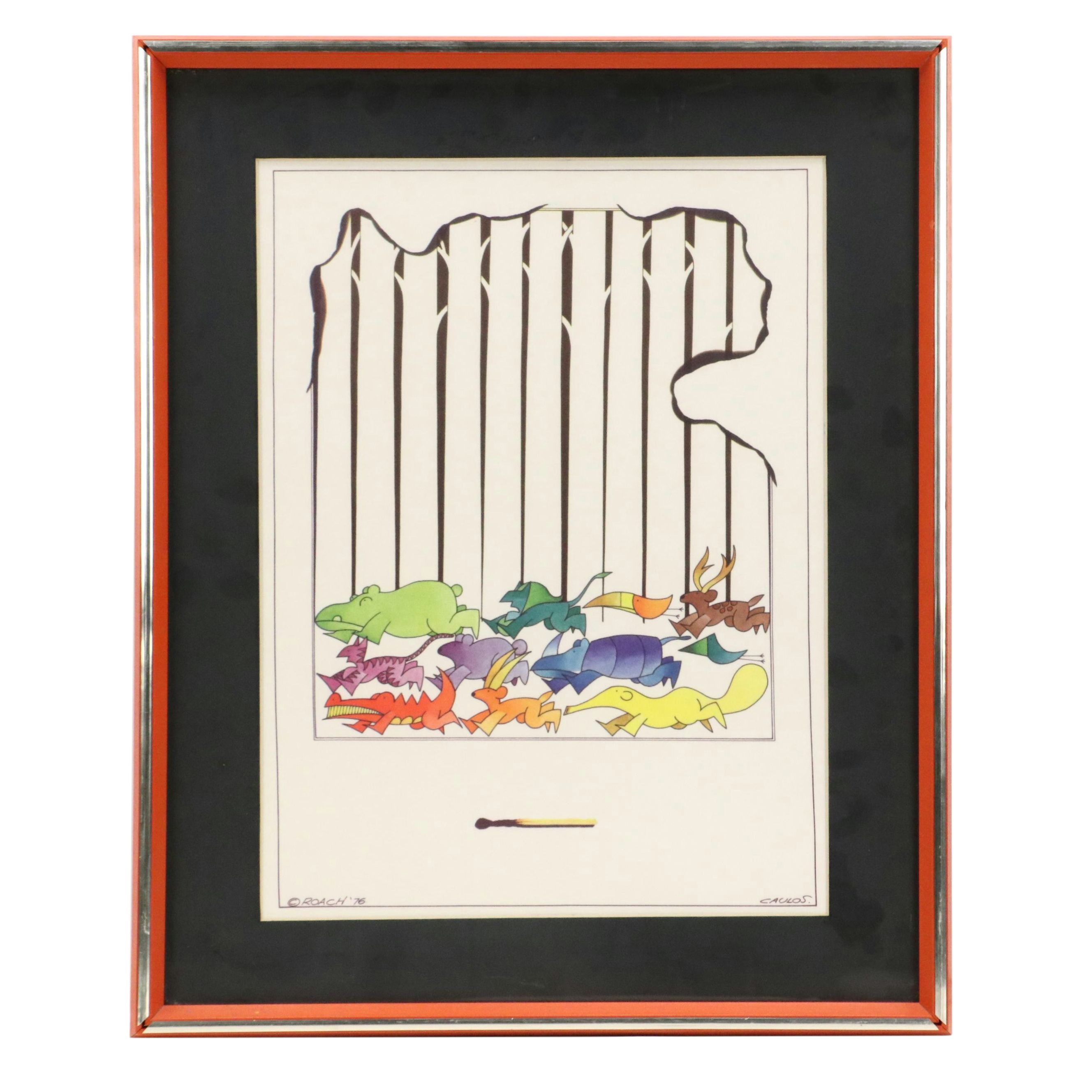 Photomechanically Printed Fabric Depicting Fleeing Animals, After Roach, 1976