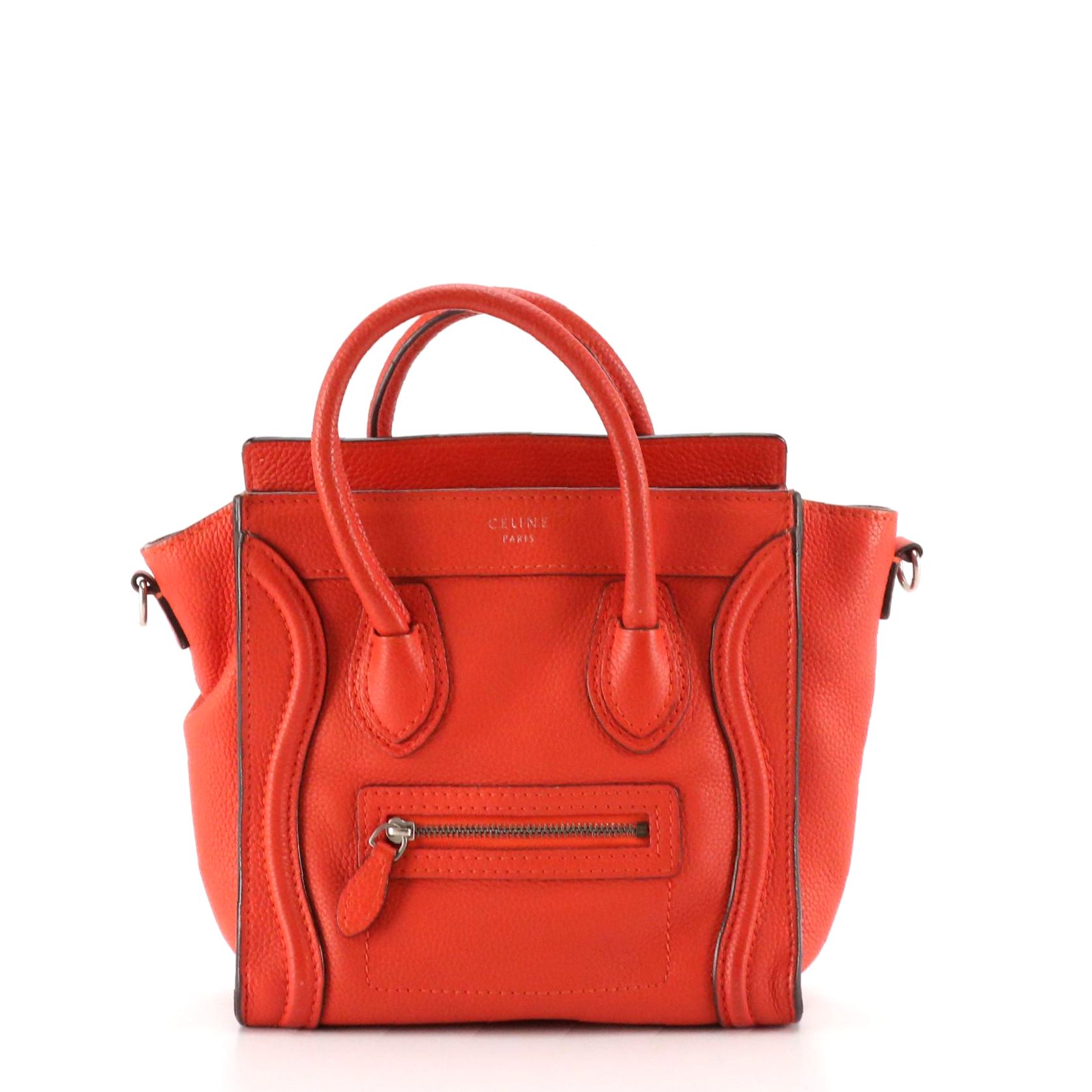 Celine Micro Two-Way Luggage Tote in Vermilion Grained Calfskin Leather