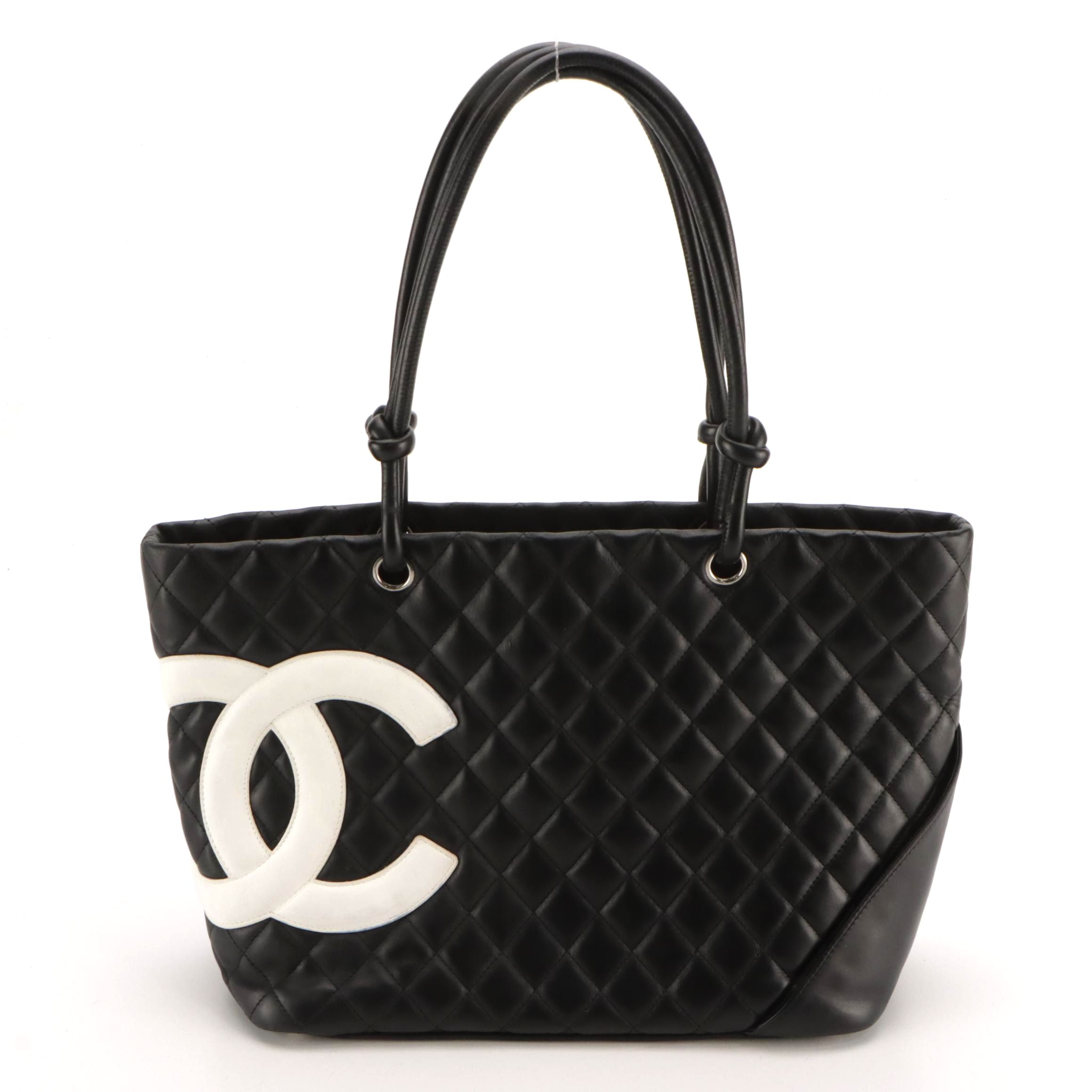 Chanel Cambon Ligne Tote Bag in B&W Quilted Calfskin Leather