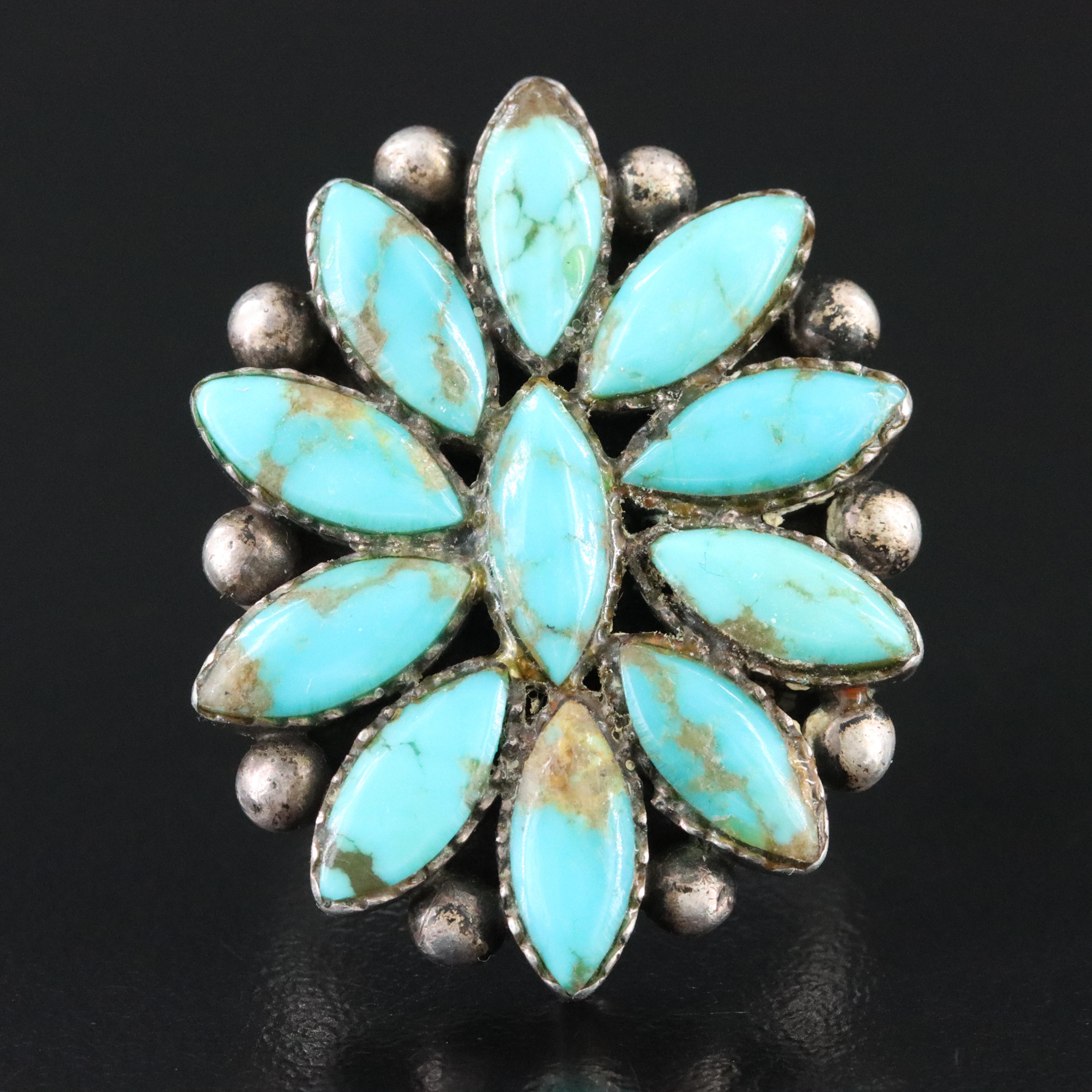 Sterling Turquoise Flower Ring