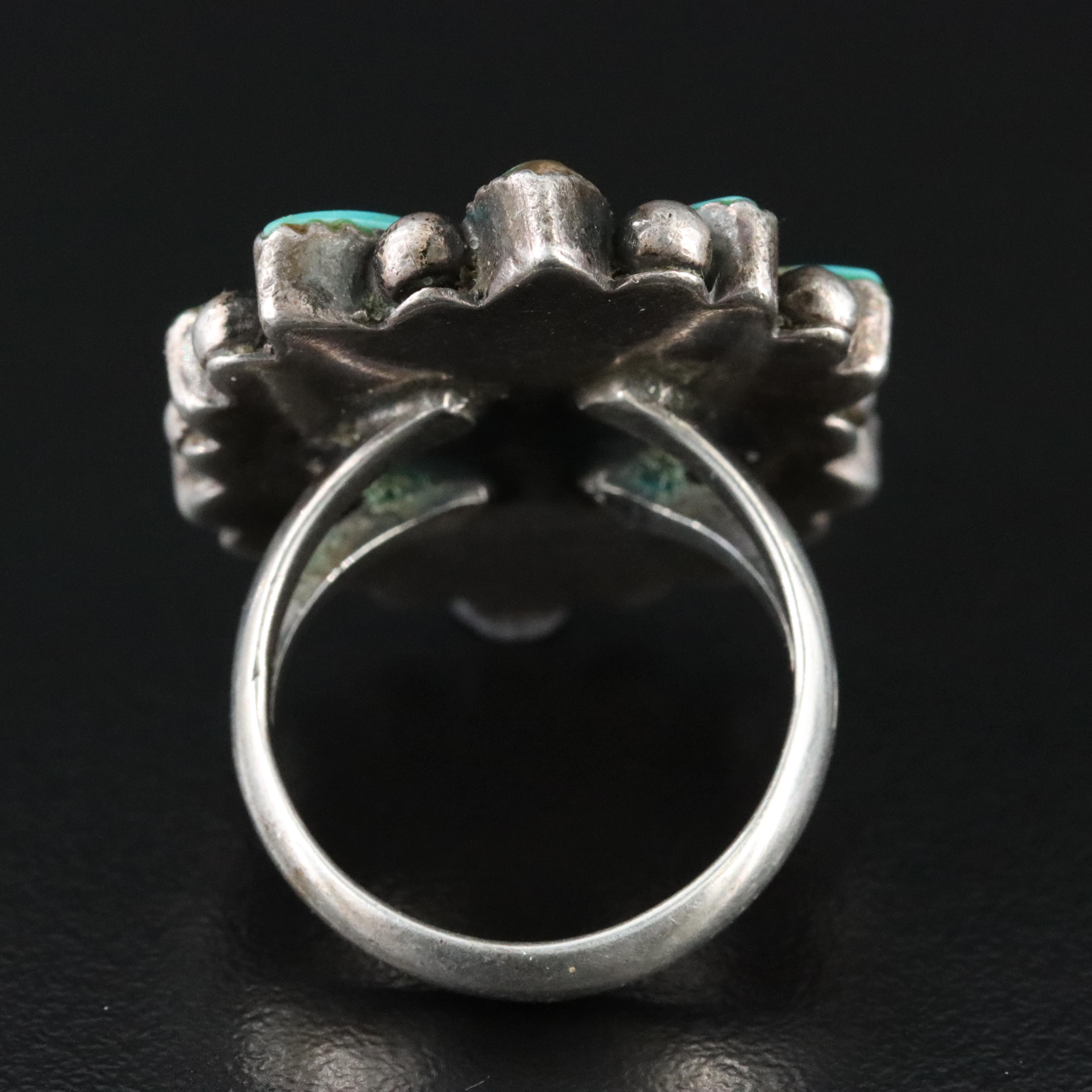 Sterling Turquoise Flower Ring