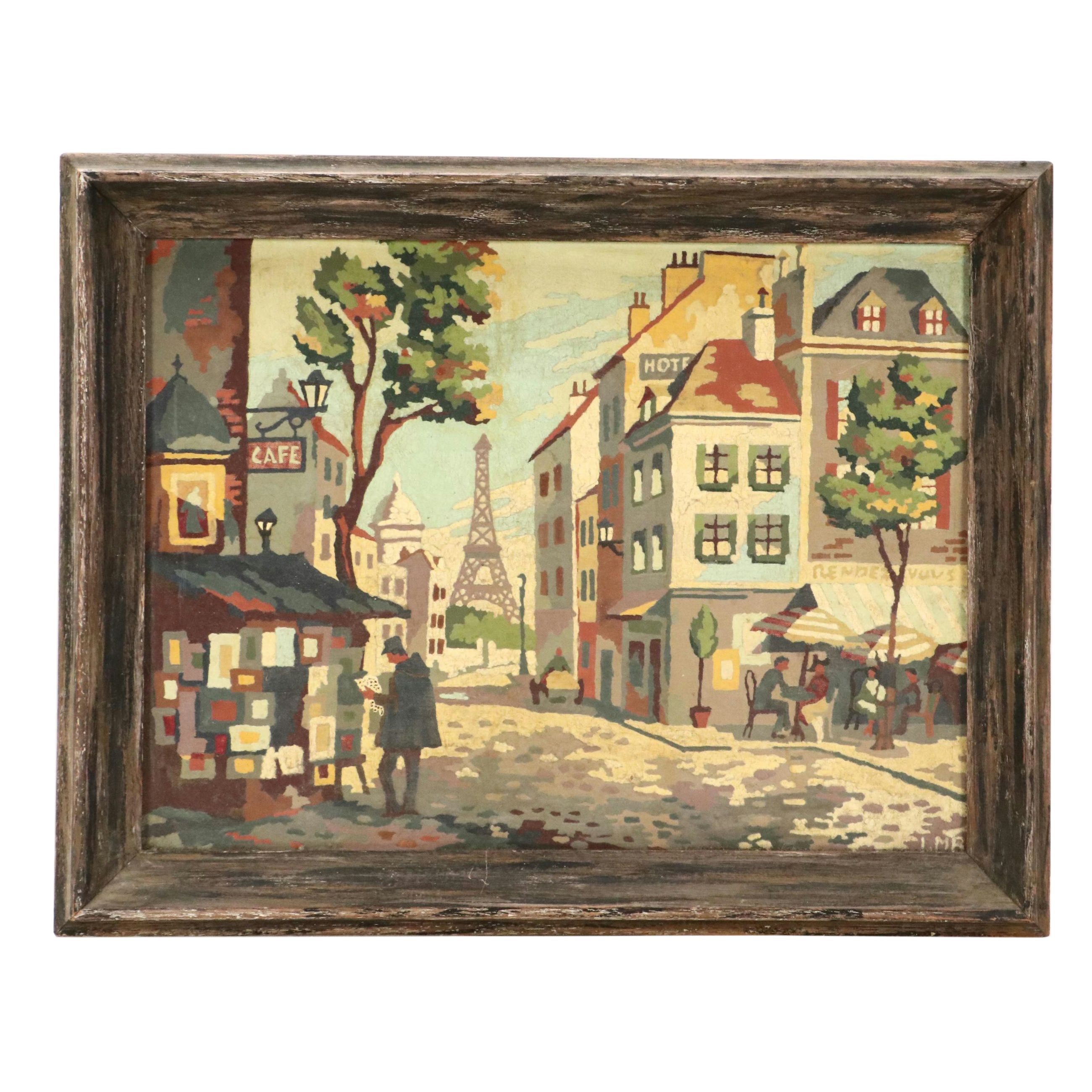 Parisian Street Scene Paint-by-Number Painting, Mid-20th Century