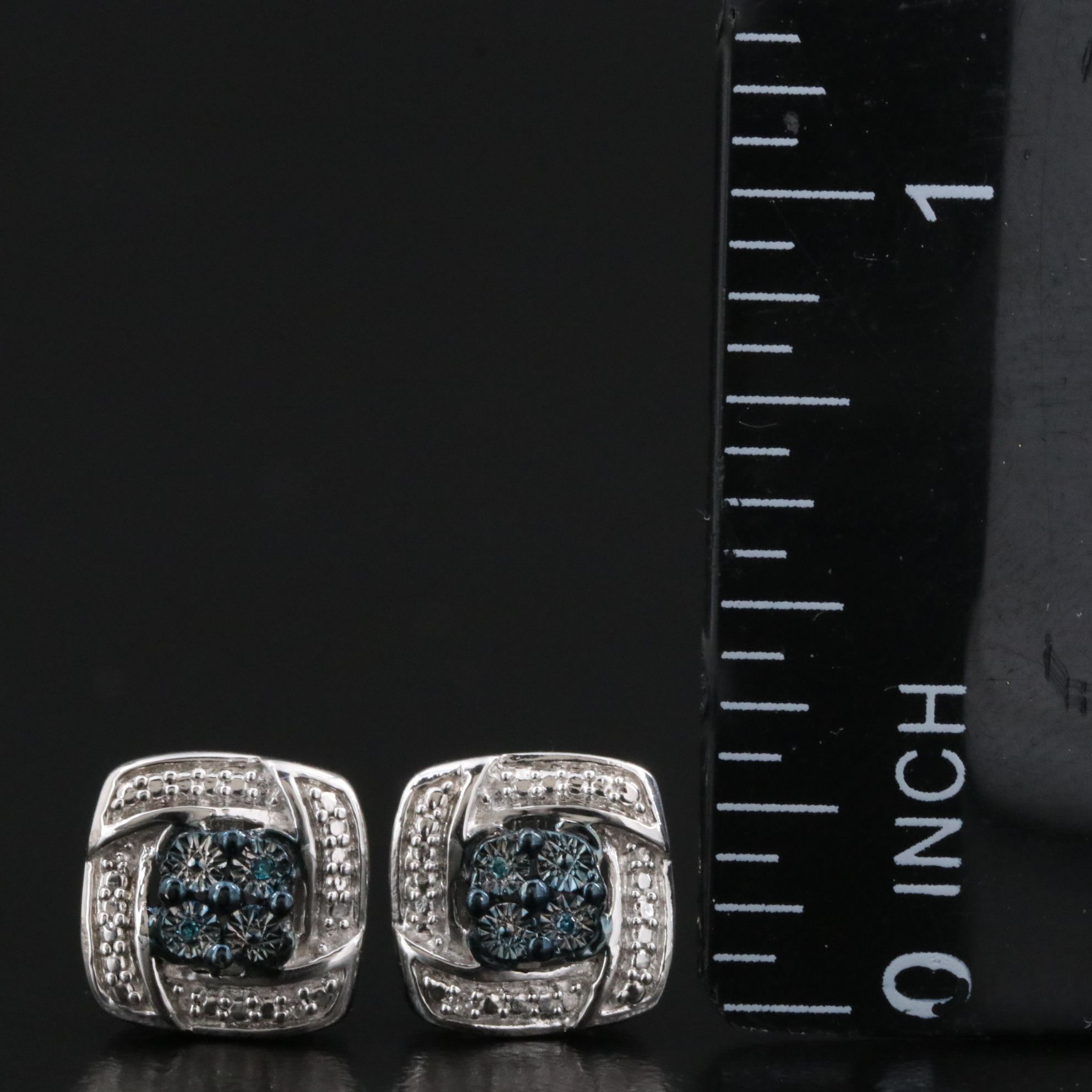 Sterling Diamond Earrings Featuring Fancy Blue