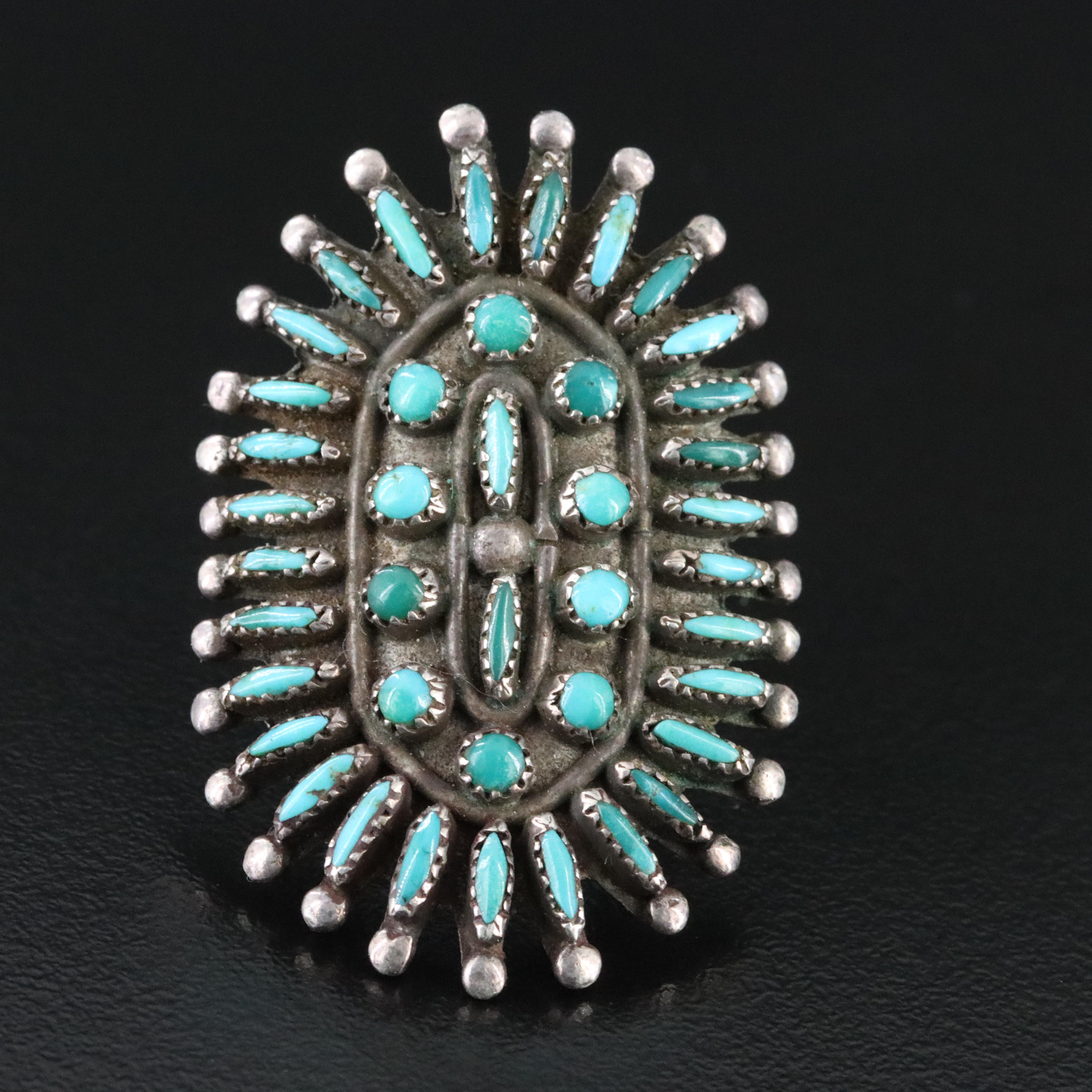Southwestern Sterling Turquoise Petit Point Ring