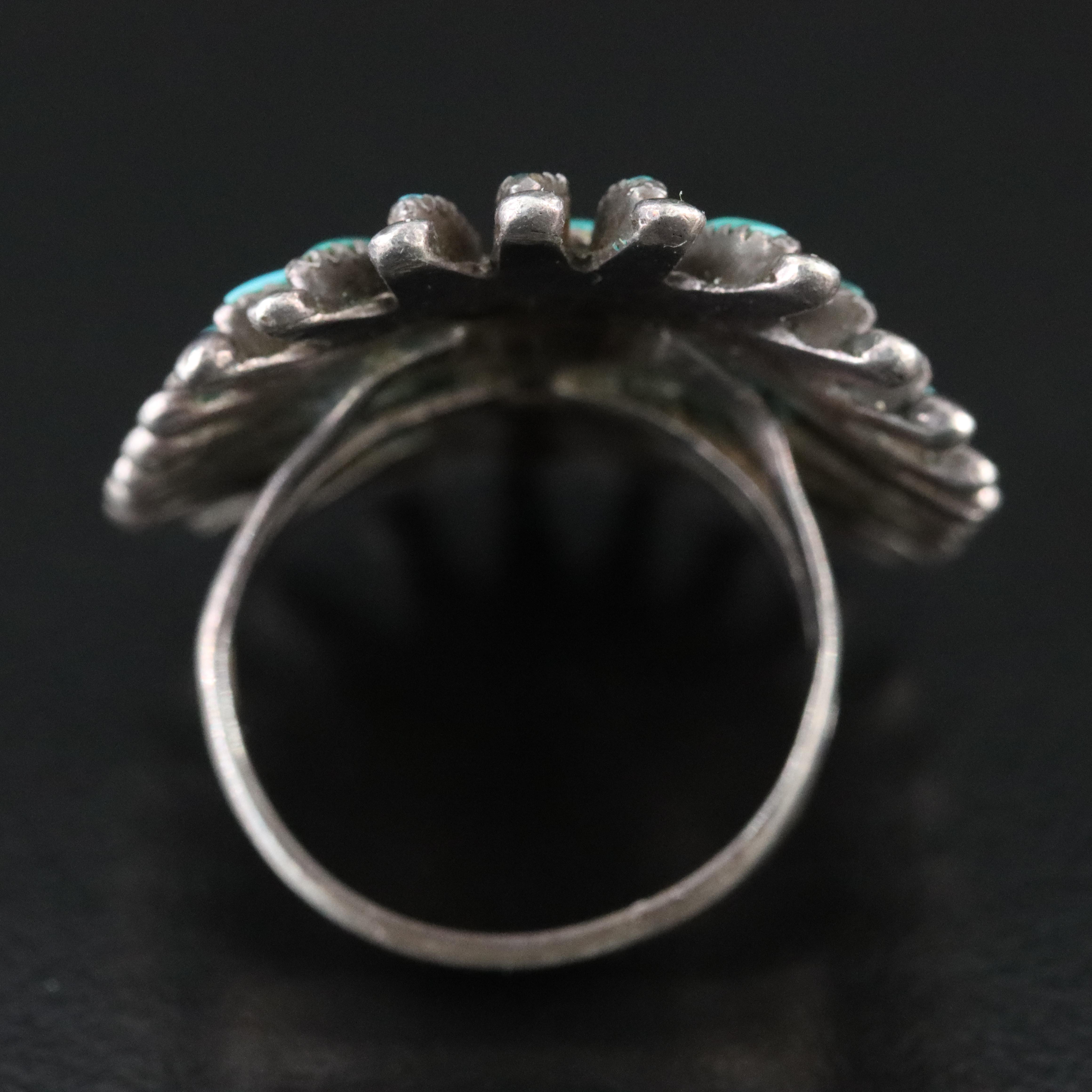 Southwestern Sterling Turquoise Petit Point Ring