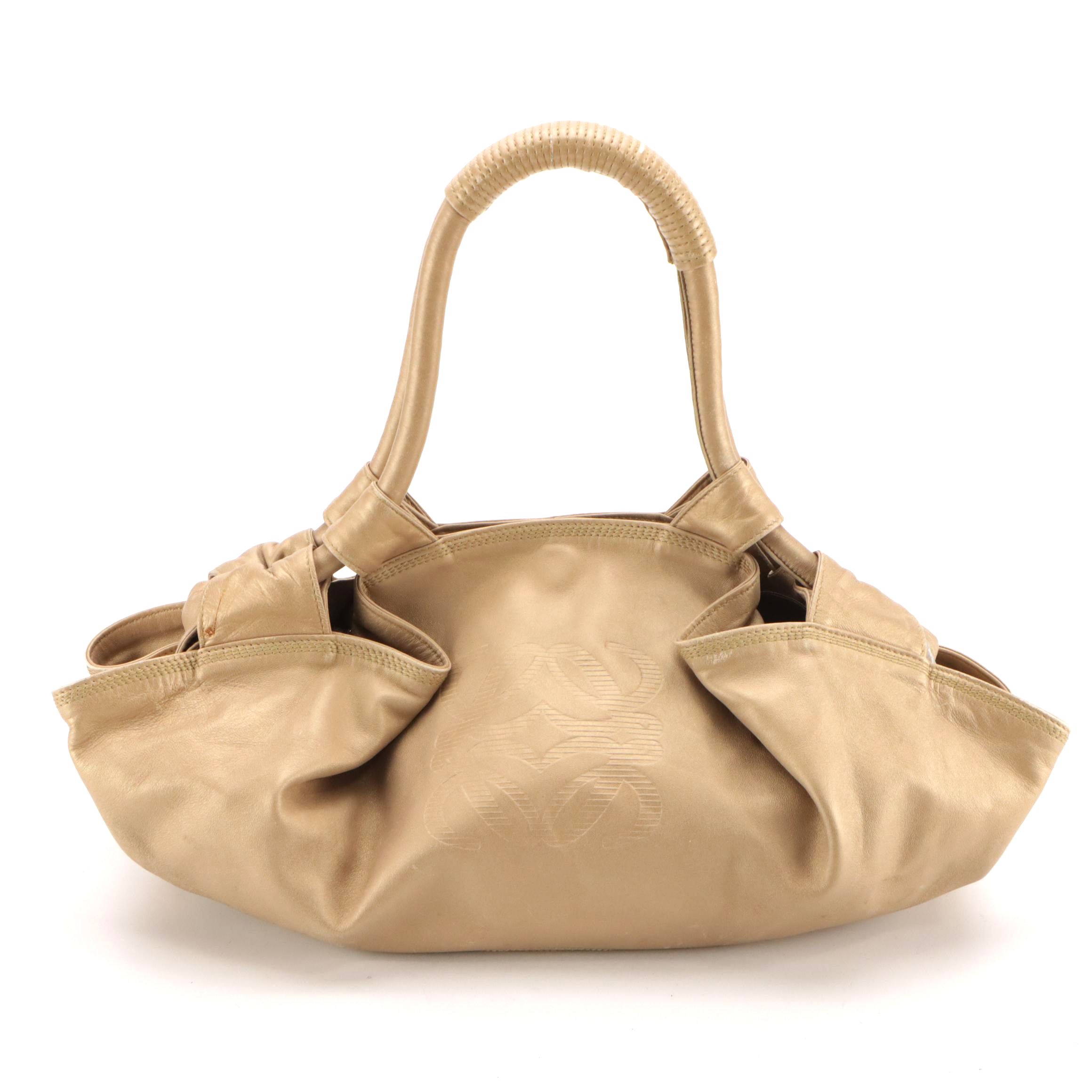 Loewe Aire Handbag in Anagram Embossed Metallic Gold Nappa Leather