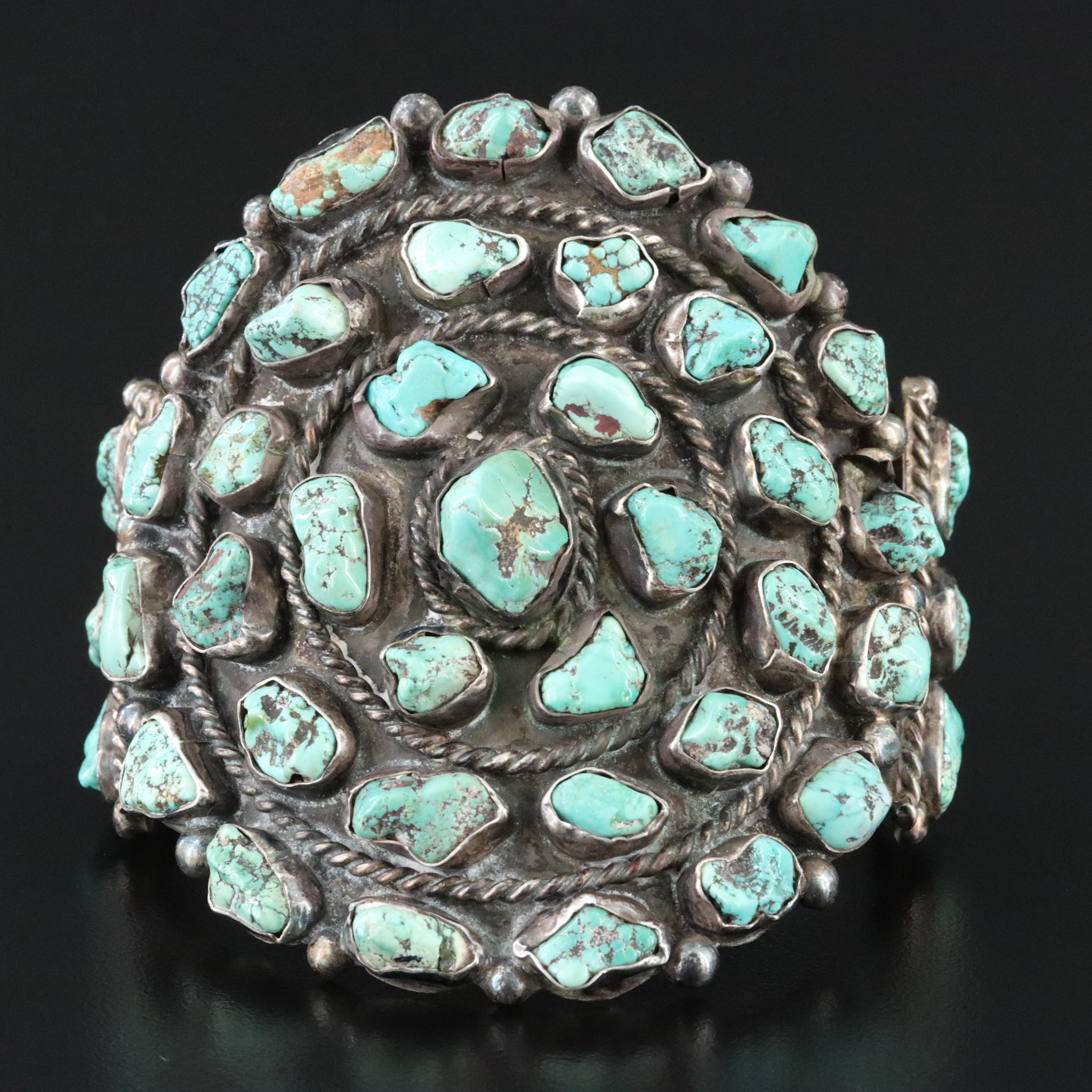 Southwestern Sterling Turquoise Cluster Cuff Bracelet