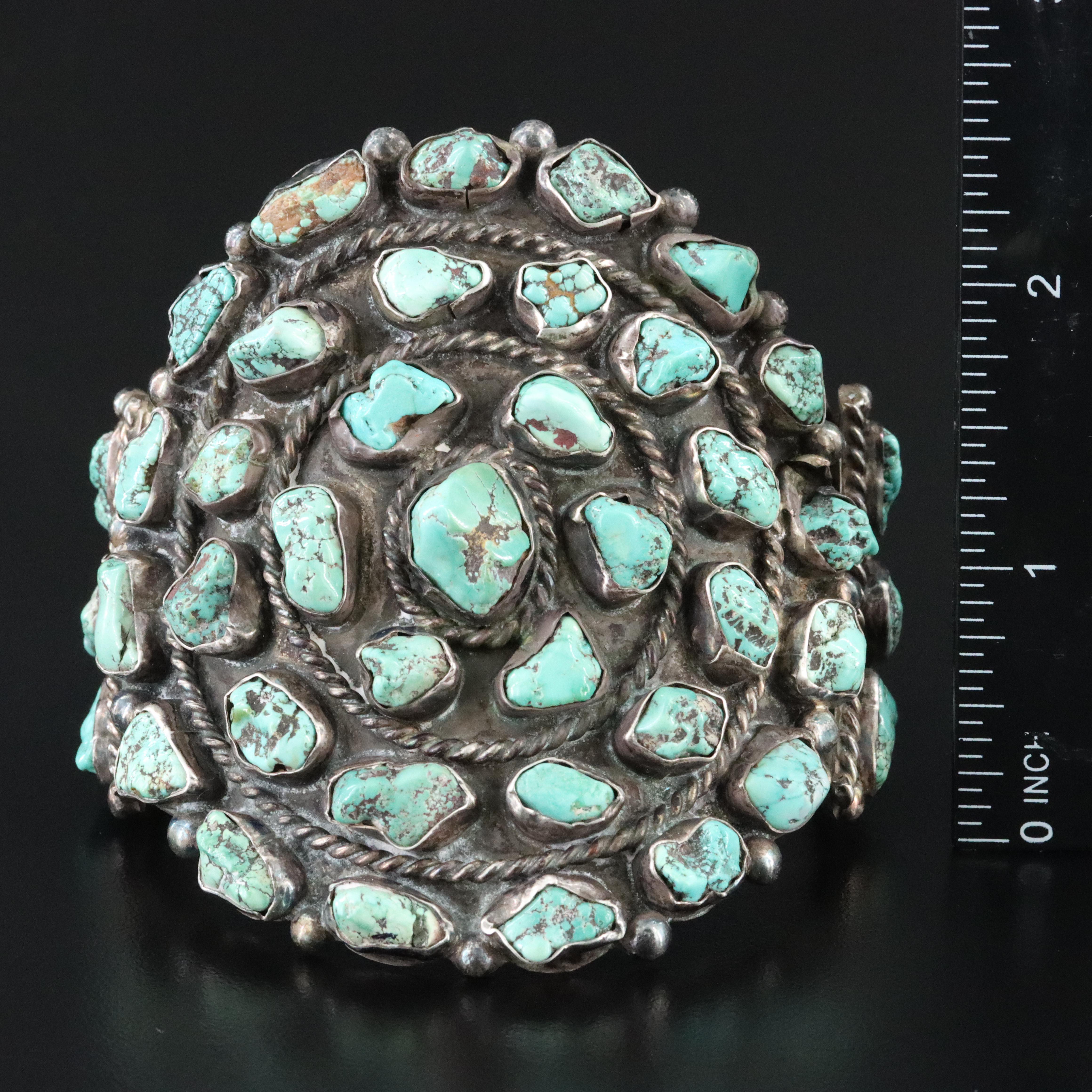 Southwestern Sterling Turquoise Cluster Cuff Bracelet