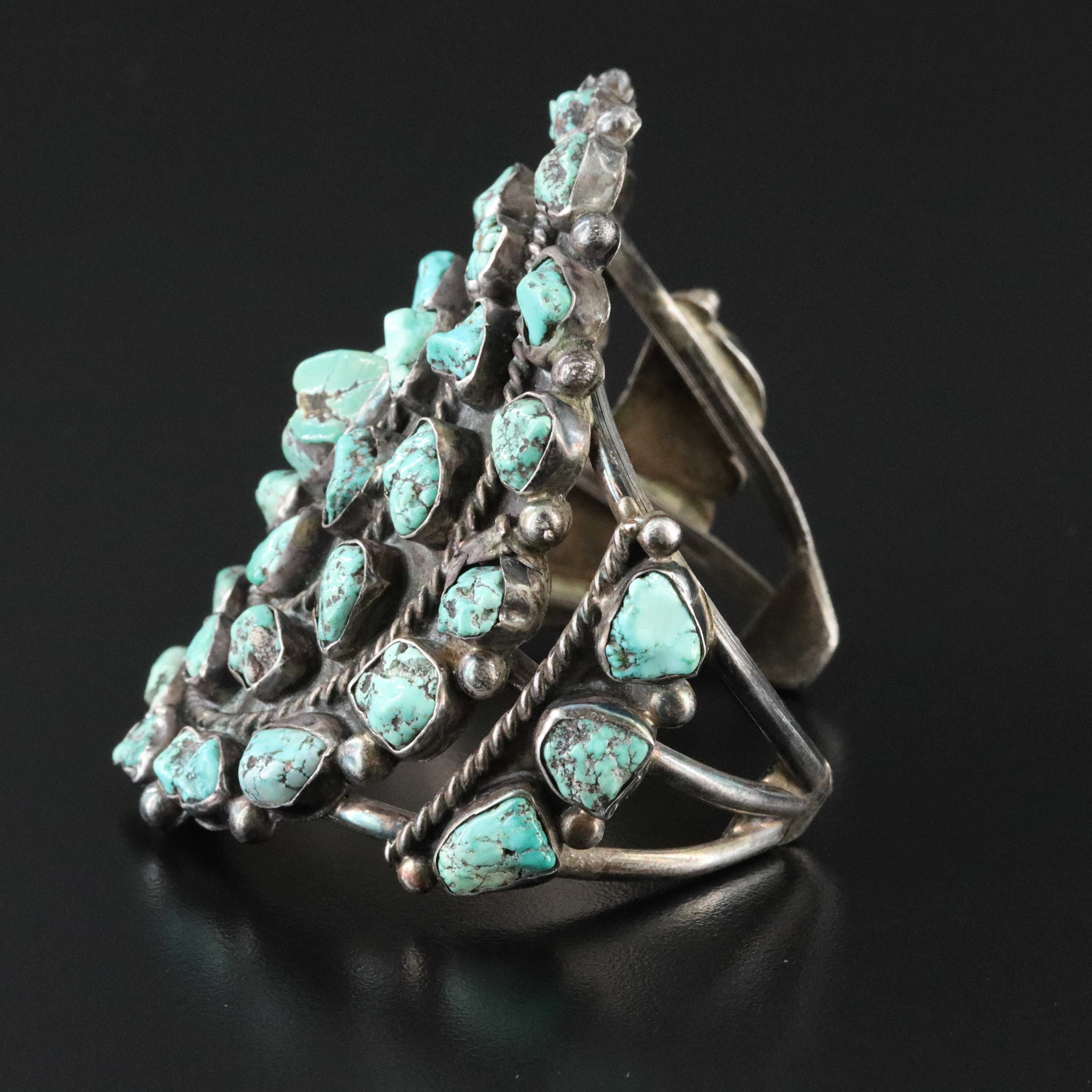 Southwestern Sterling Turquoise Cluster Cuff Bracelet