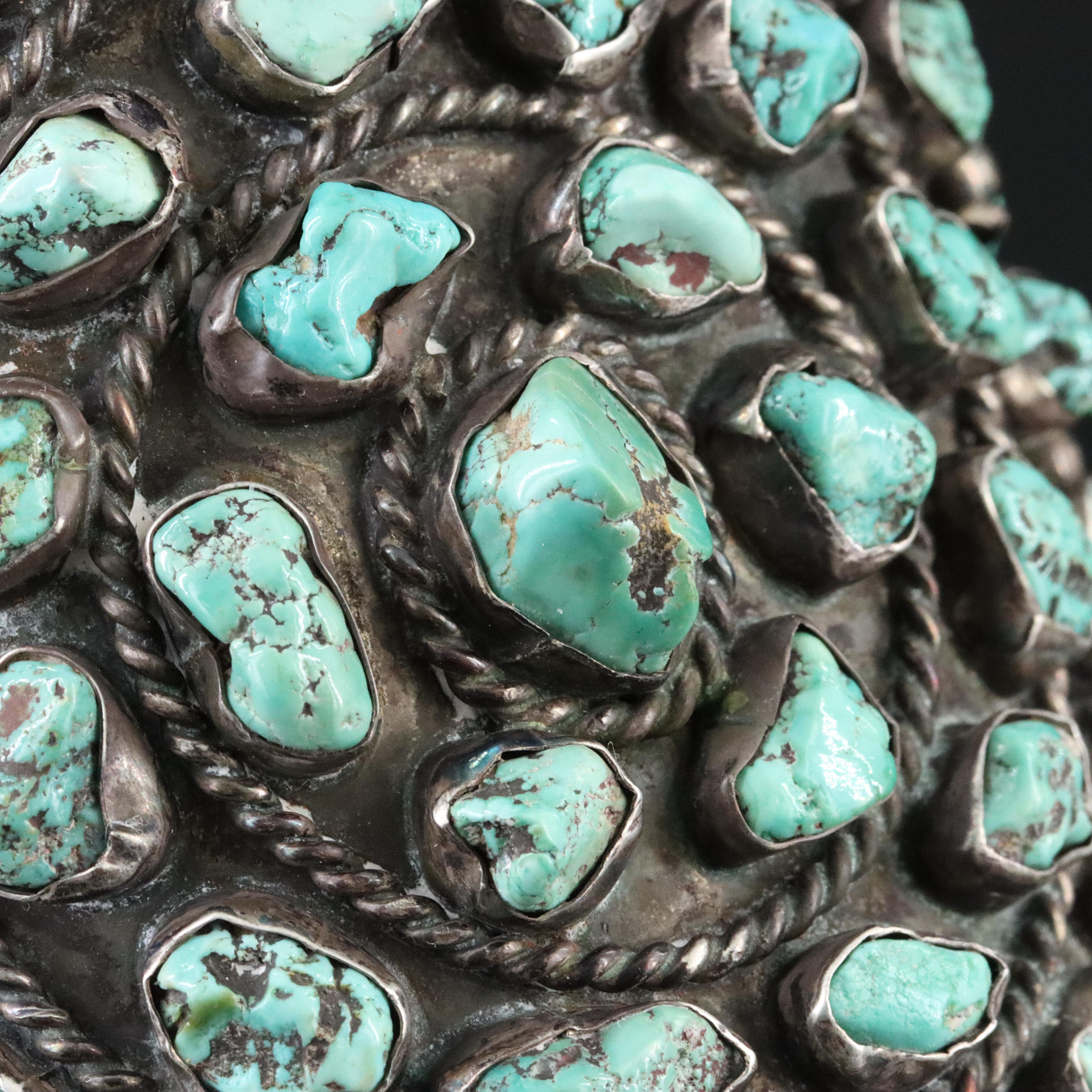 Southwestern Sterling Turquoise Cluster Cuff Bracelet