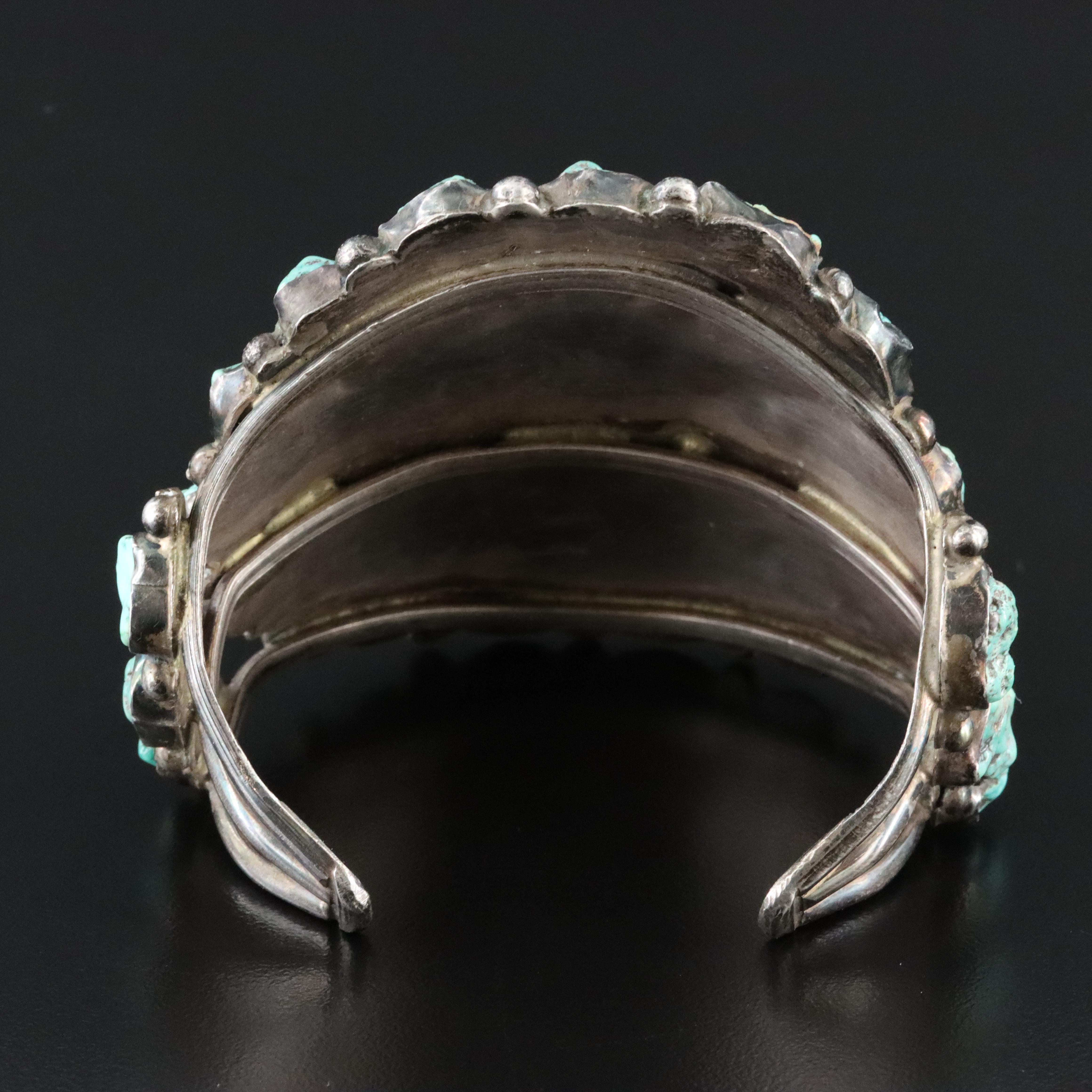 Southwestern Sterling Turquoise Cluster Cuff Bracelet