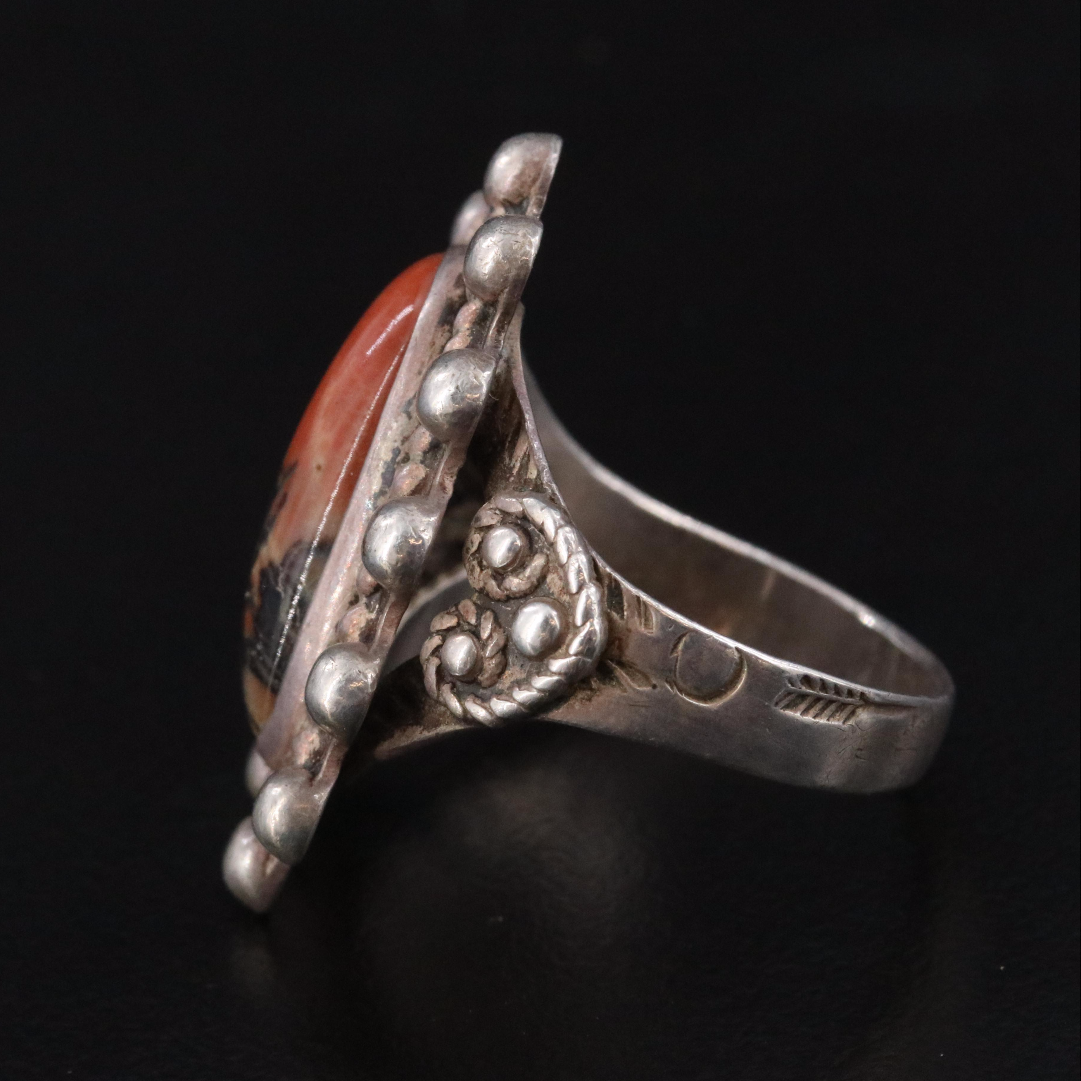 Vintage Western Style Sterling Agate Pin and Ring