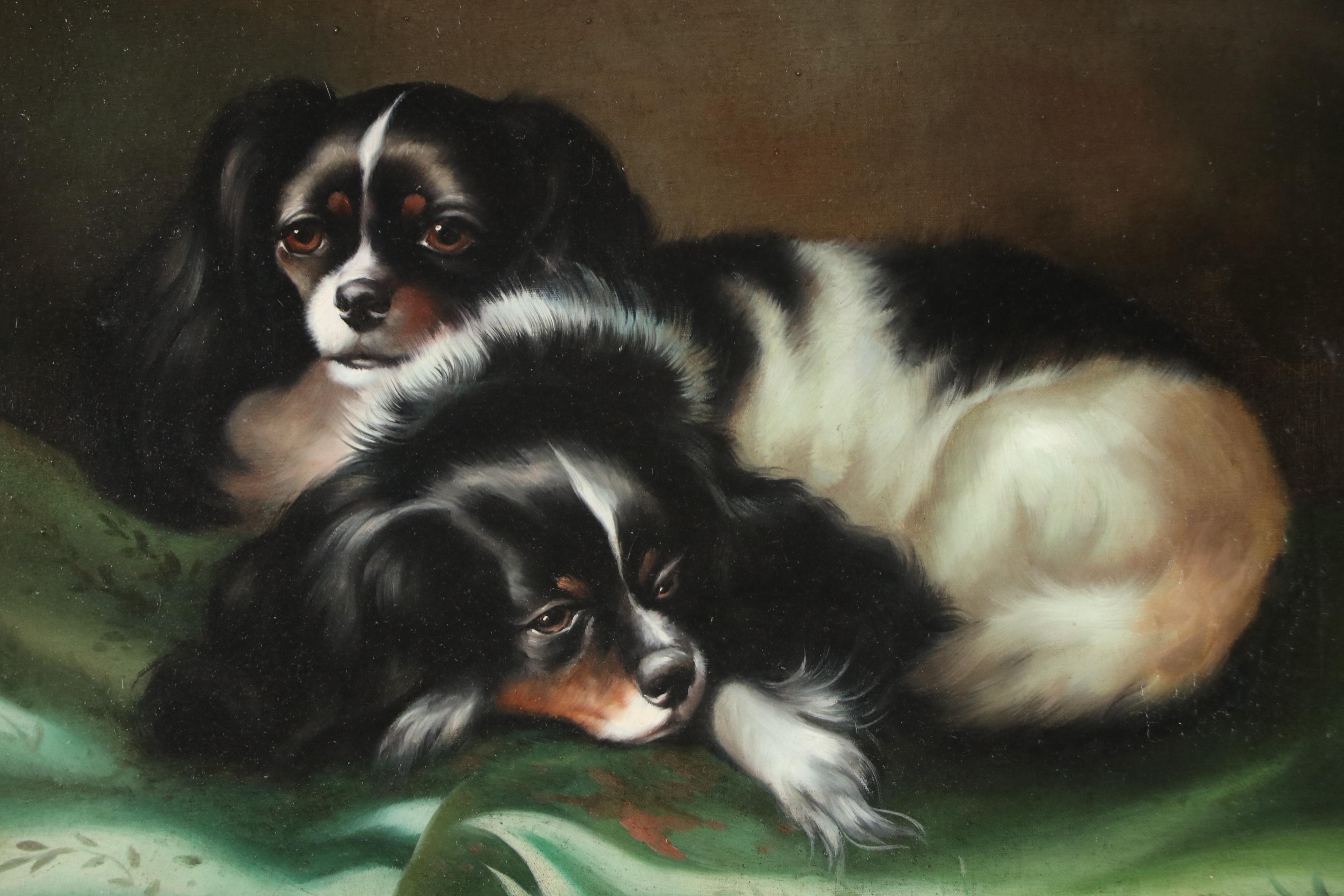 Oil Painting After Carl Suhrlandt "A Pair of King Charles Spaniels"