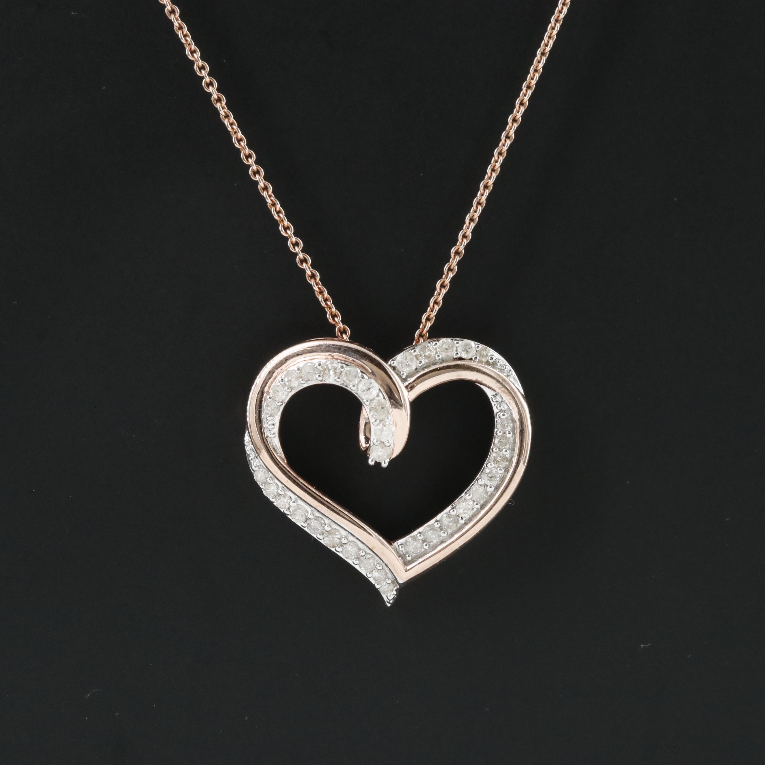 Sterling Diamond Heart Pendant Necklace
