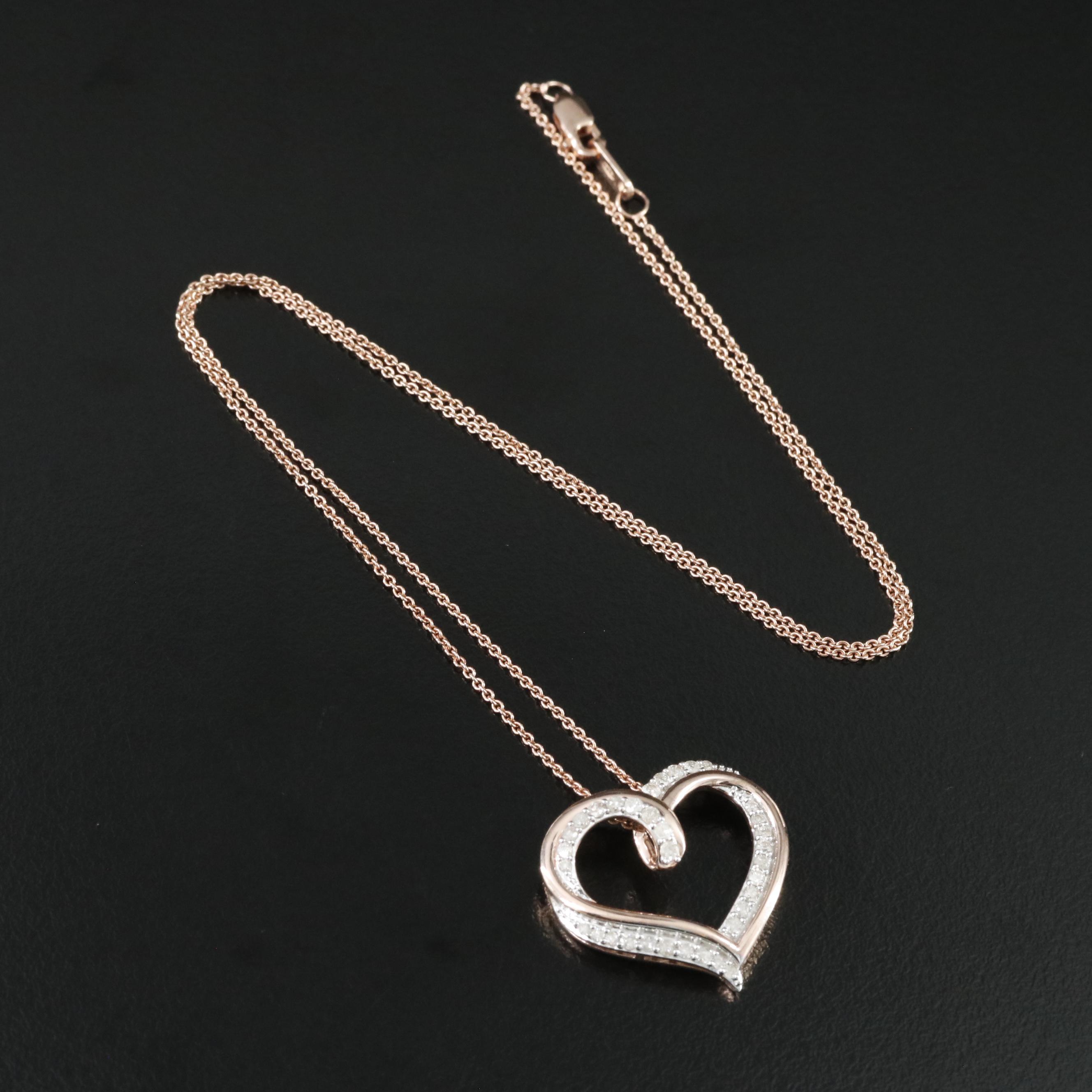 Sterling Diamond Heart Pendant Necklace