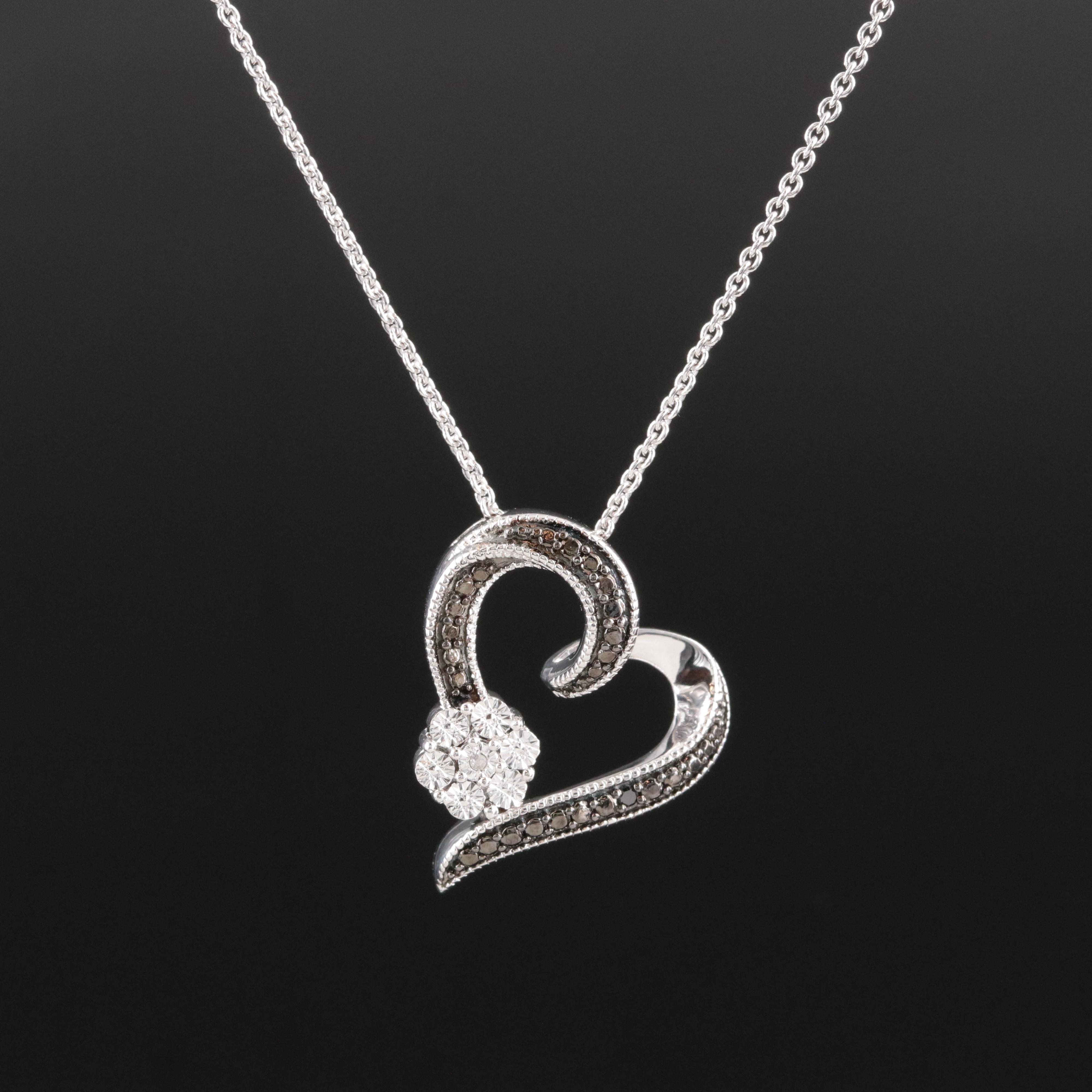 Sterling Heart Pendant Necklace with Diamond Accent