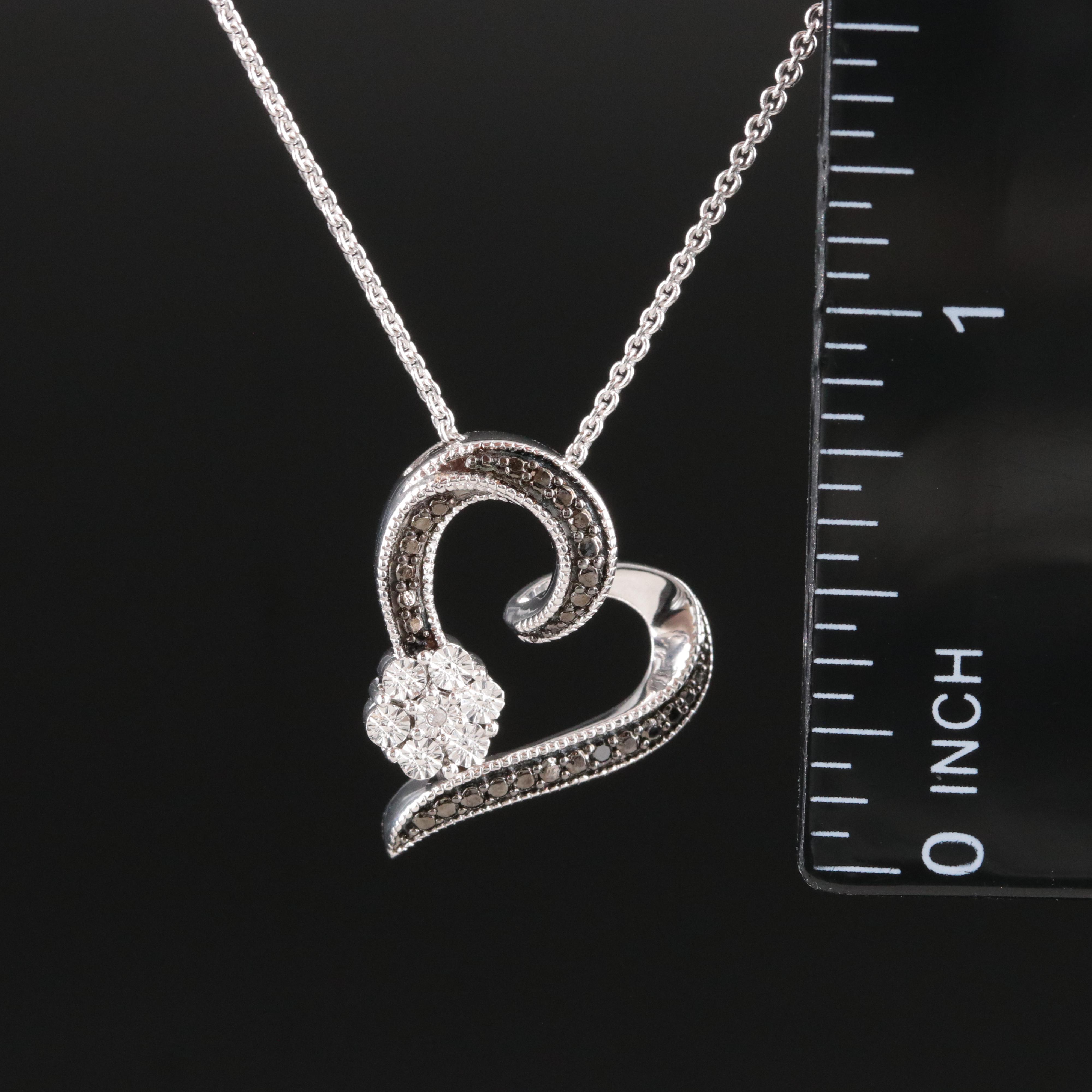 Sterling Heart Pendant Necklace with Diamond Accent
