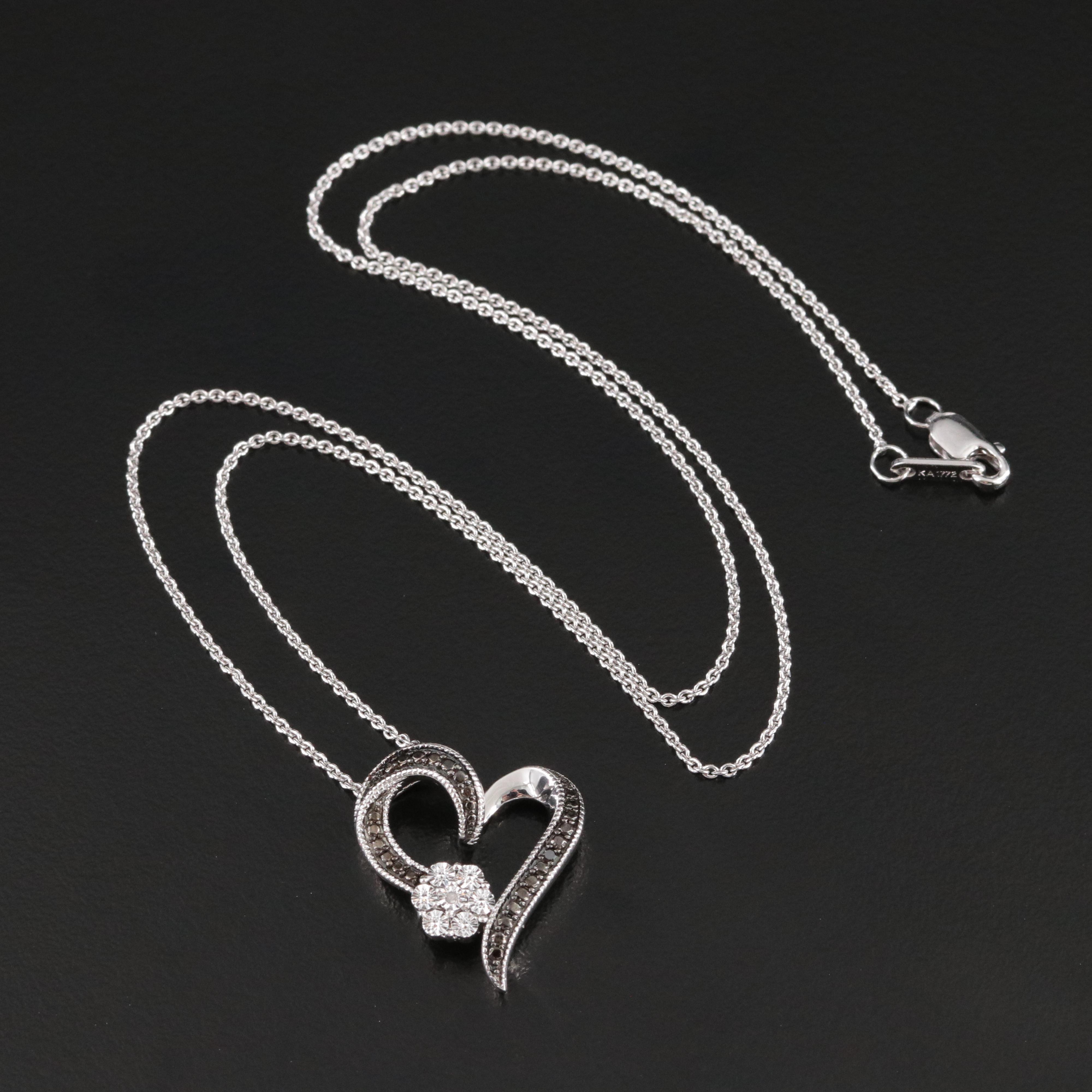 Sterling Heart Pendant Necklace with Diamond Accent