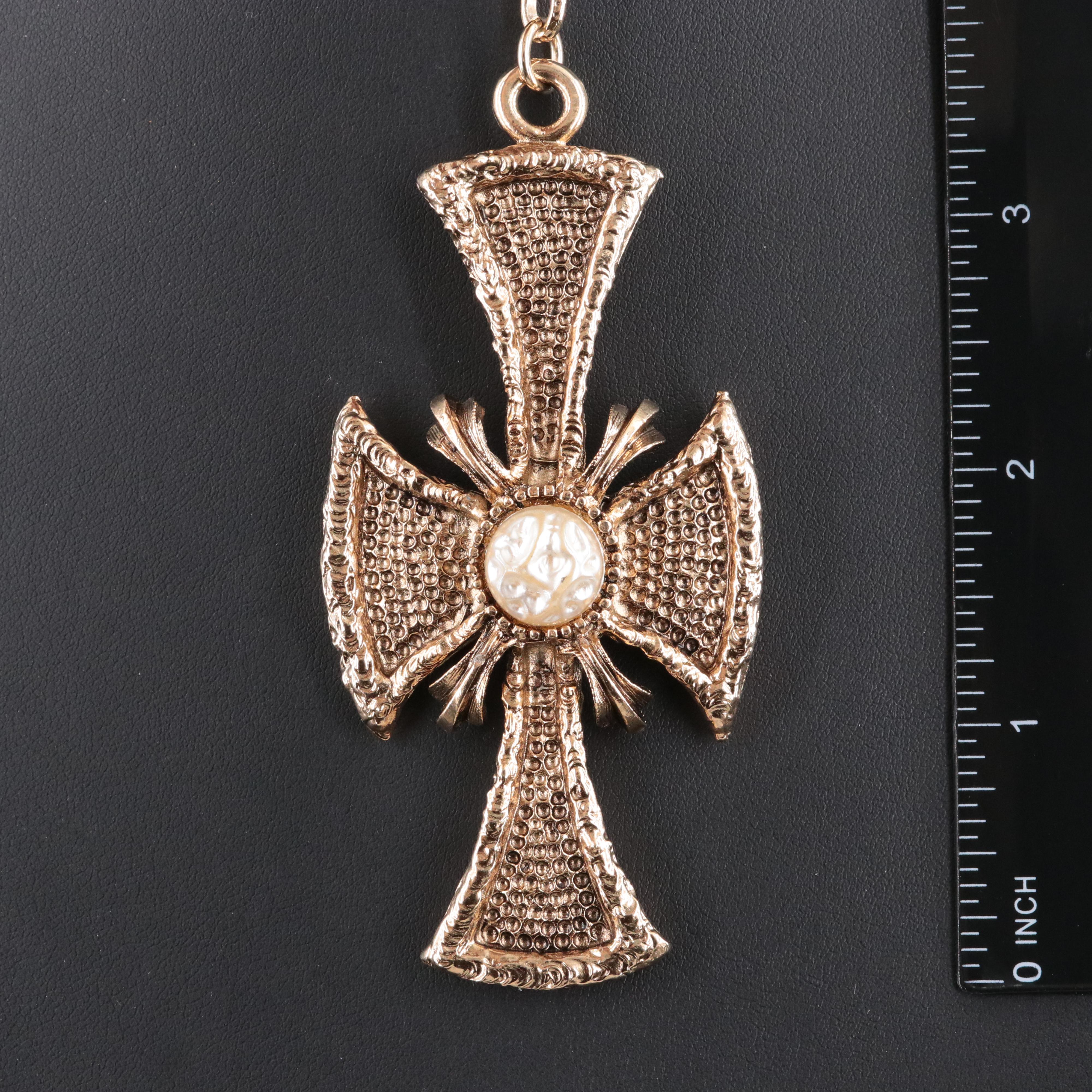 Faux Pearl Cross Pendant Necklace