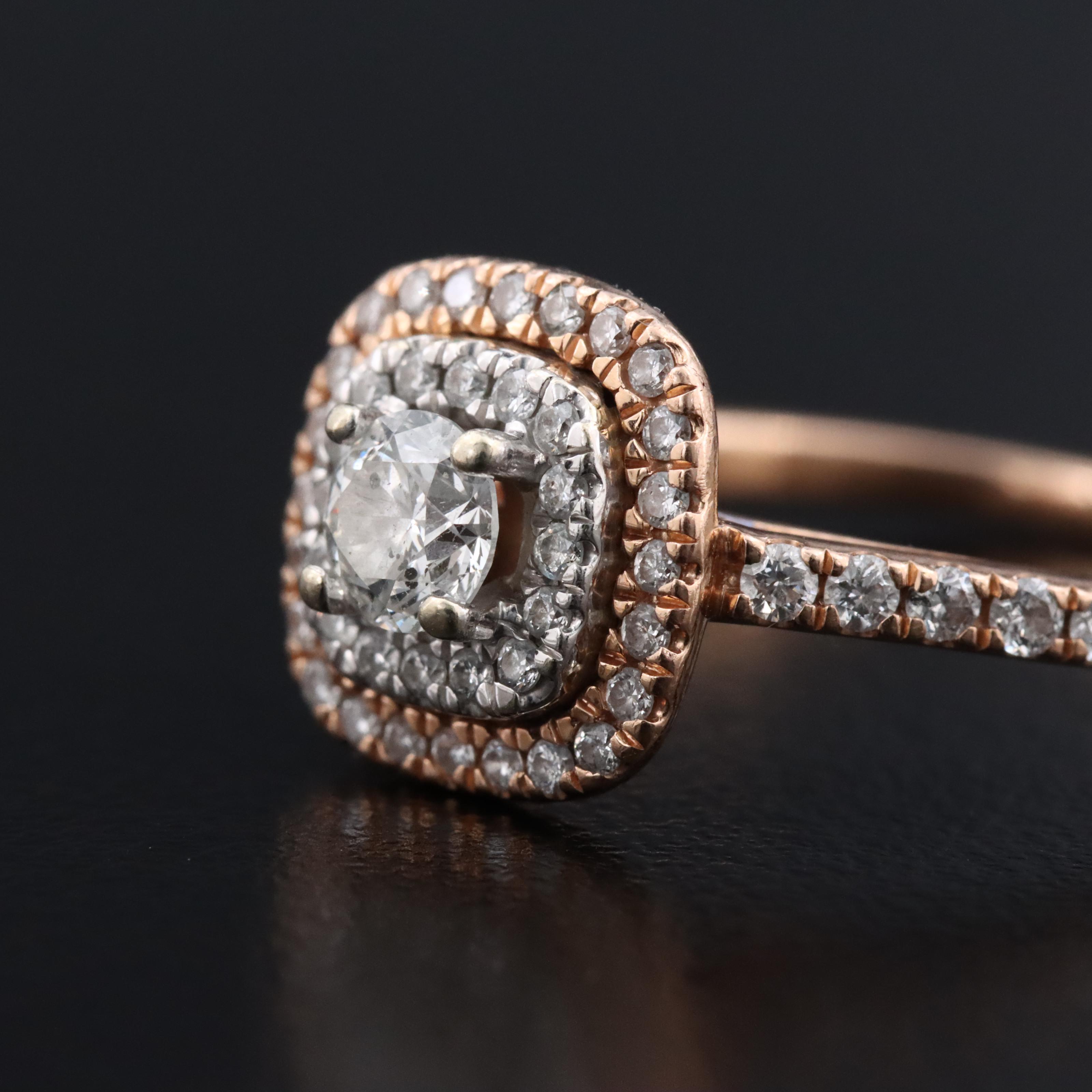 14K Rose Gold 0.75 CTW Diamond Double Halo Ring
