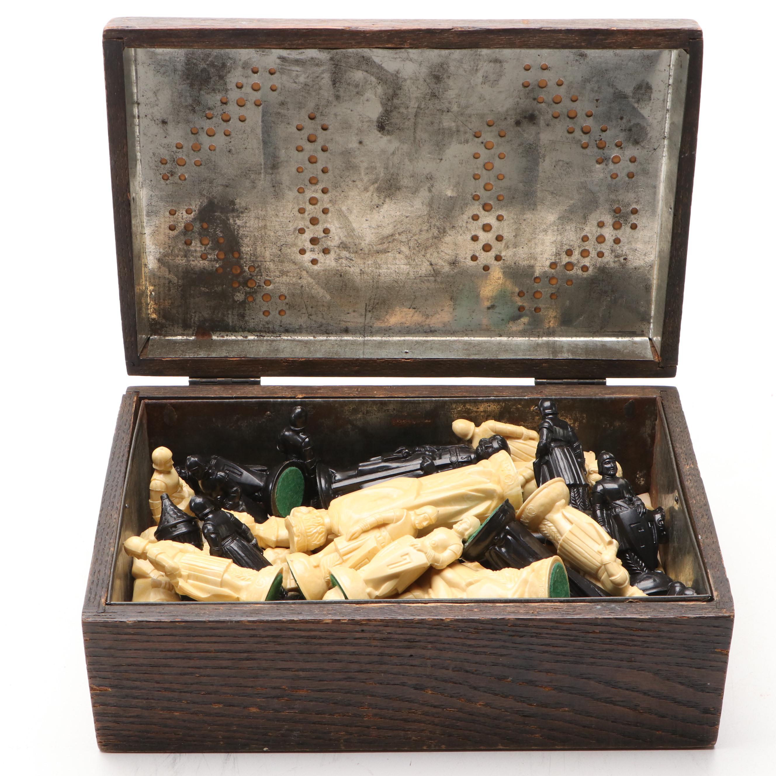 ANRI "Renaissance" Plastic Chess Set with Oak Humidor, Mid to Late 20th C