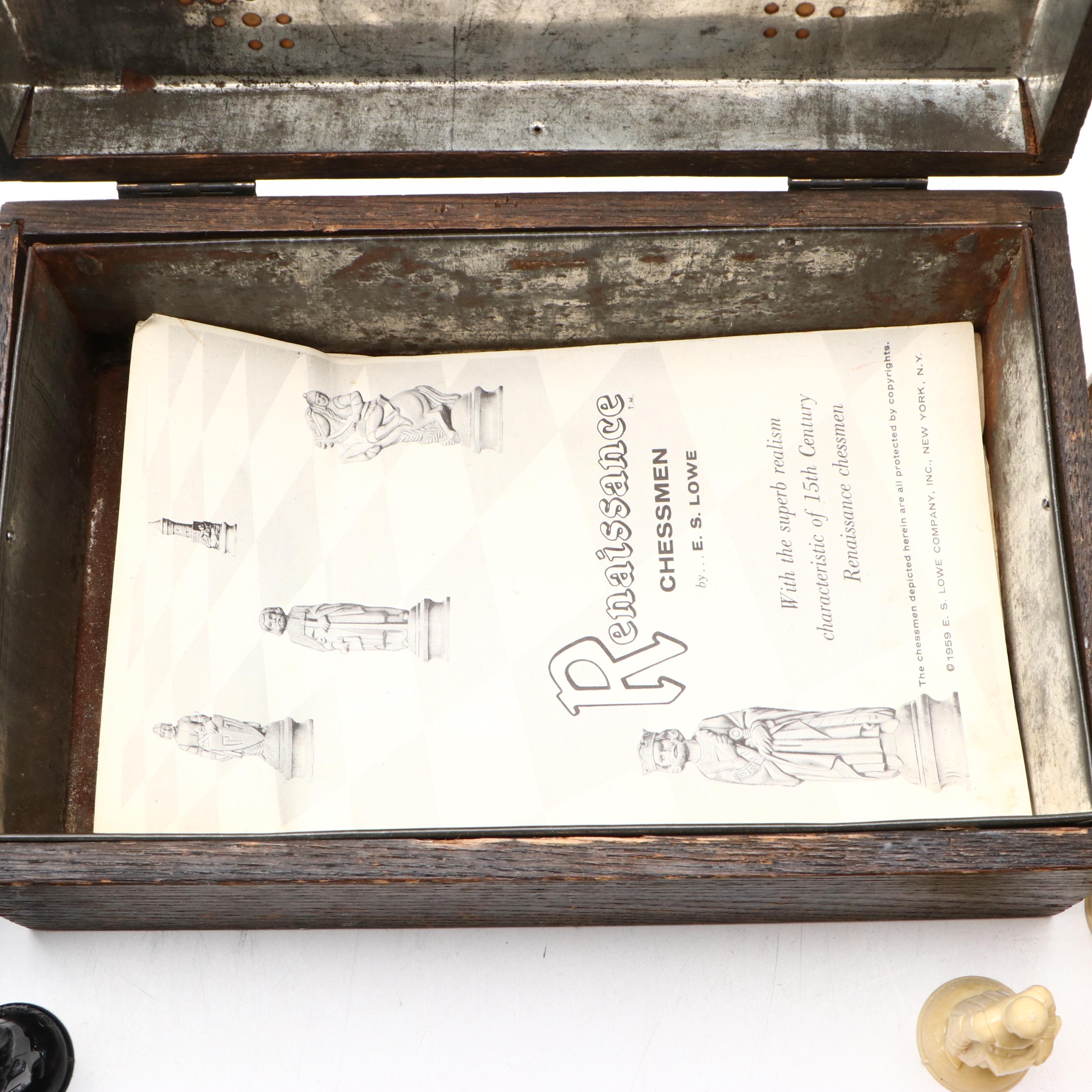 ANRI "Renaissance" Plastic Chess Set with Oak Humidor, Mid to Late 20th C