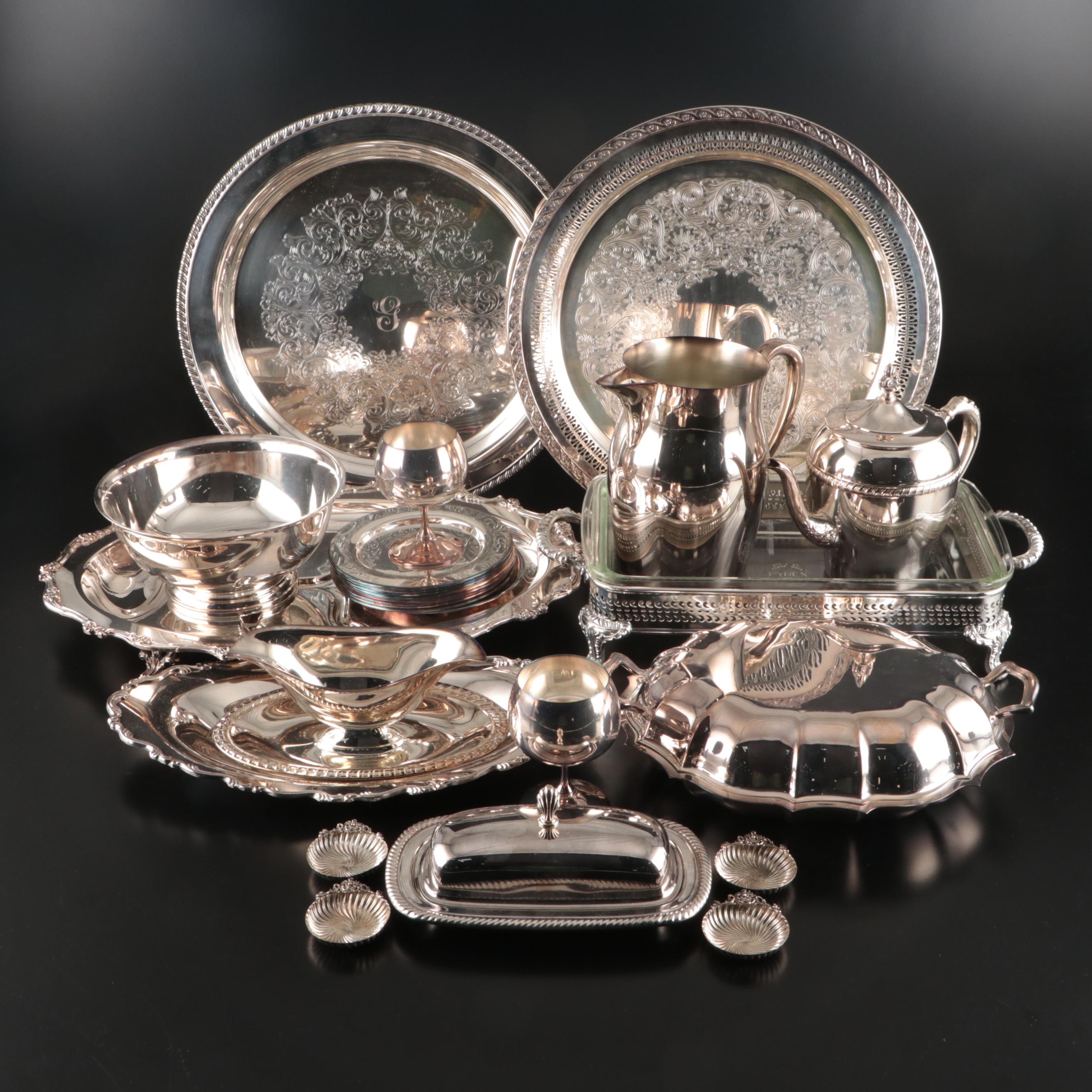 Poole Silver Co. Silver Plate Pitcher and More Silver Plate Serveware