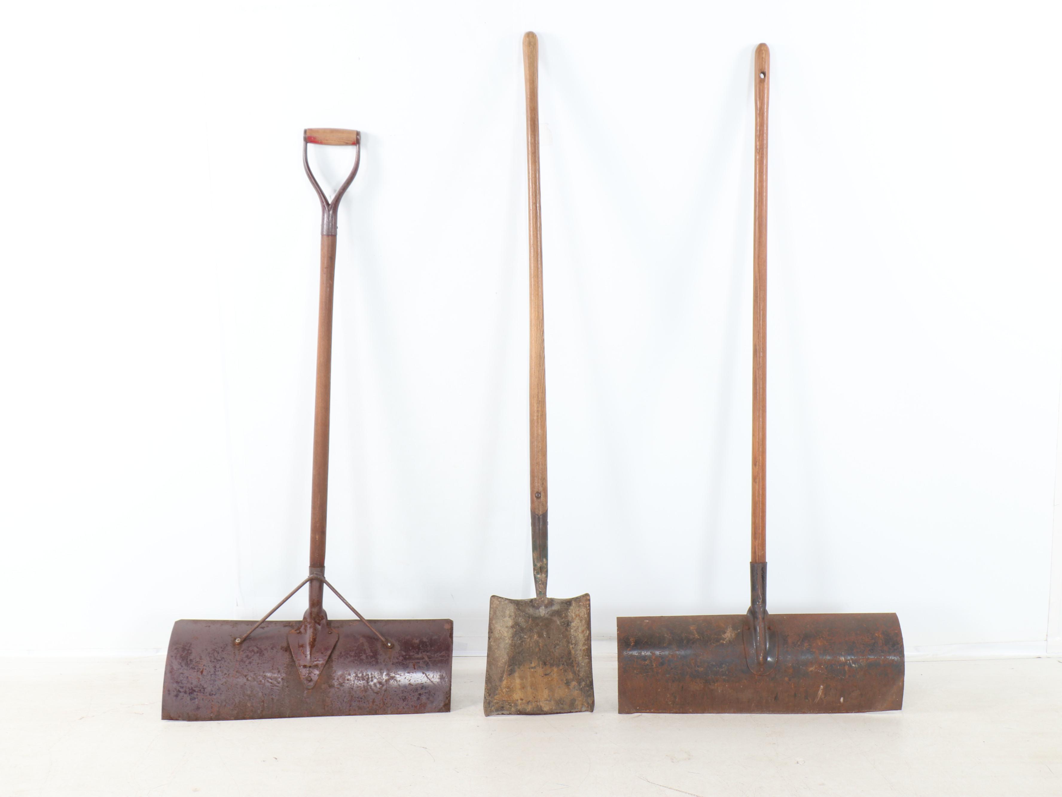 Yard Tools Including Snow Shovel, Spade Edger and Hoes