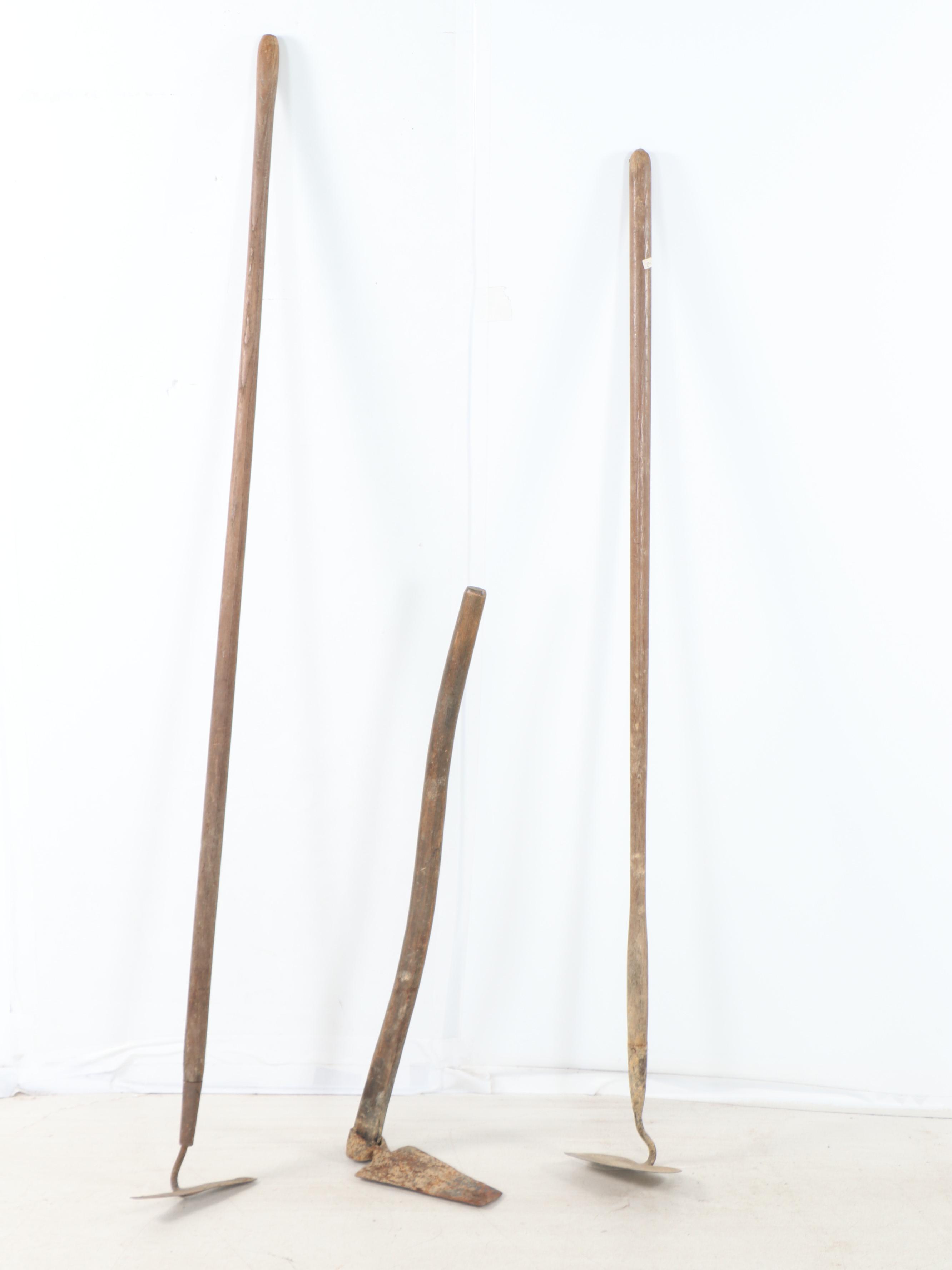 Yard Tools Including Snow Shovel, Spade Edger and Hoes