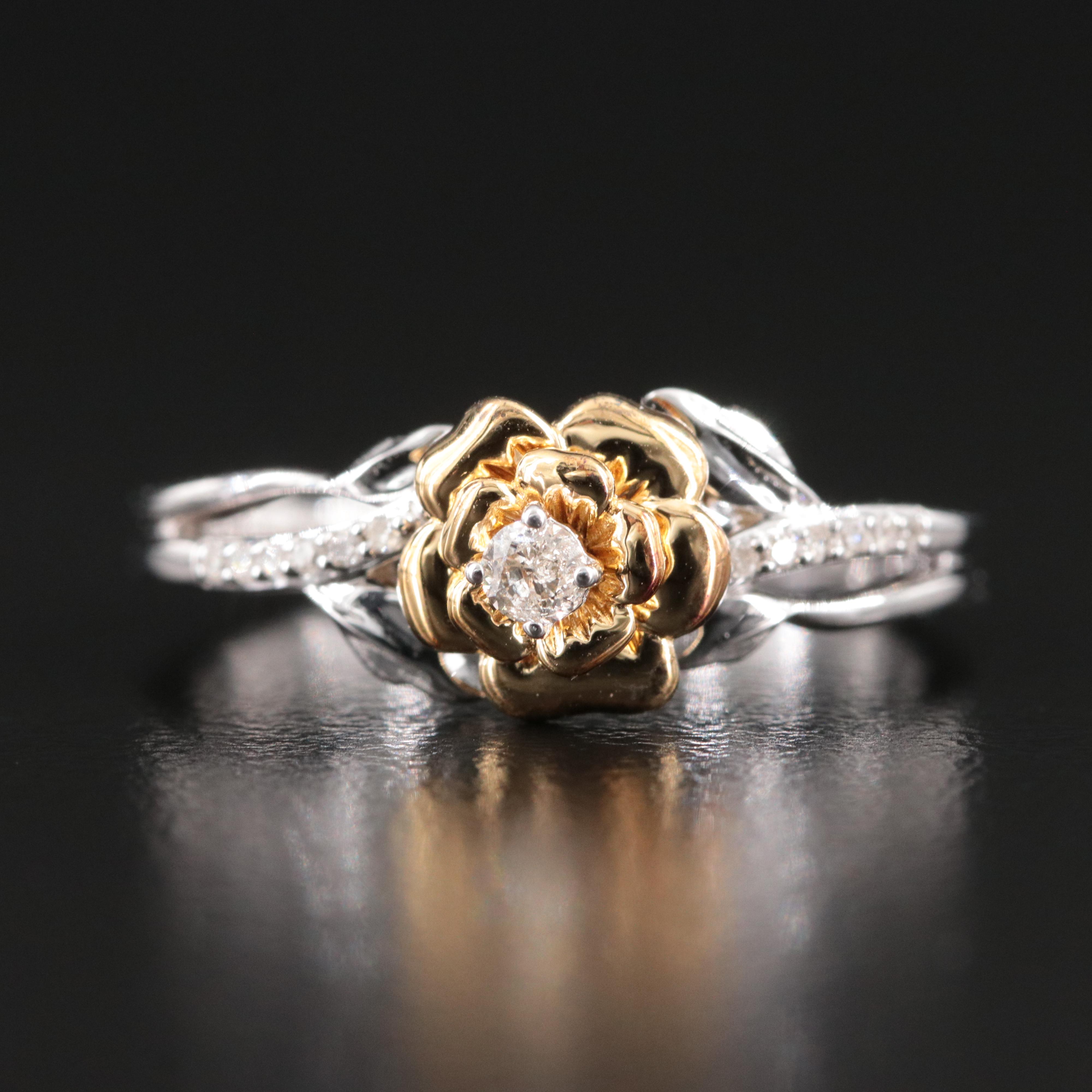 Sterling Diamond Flower Ring