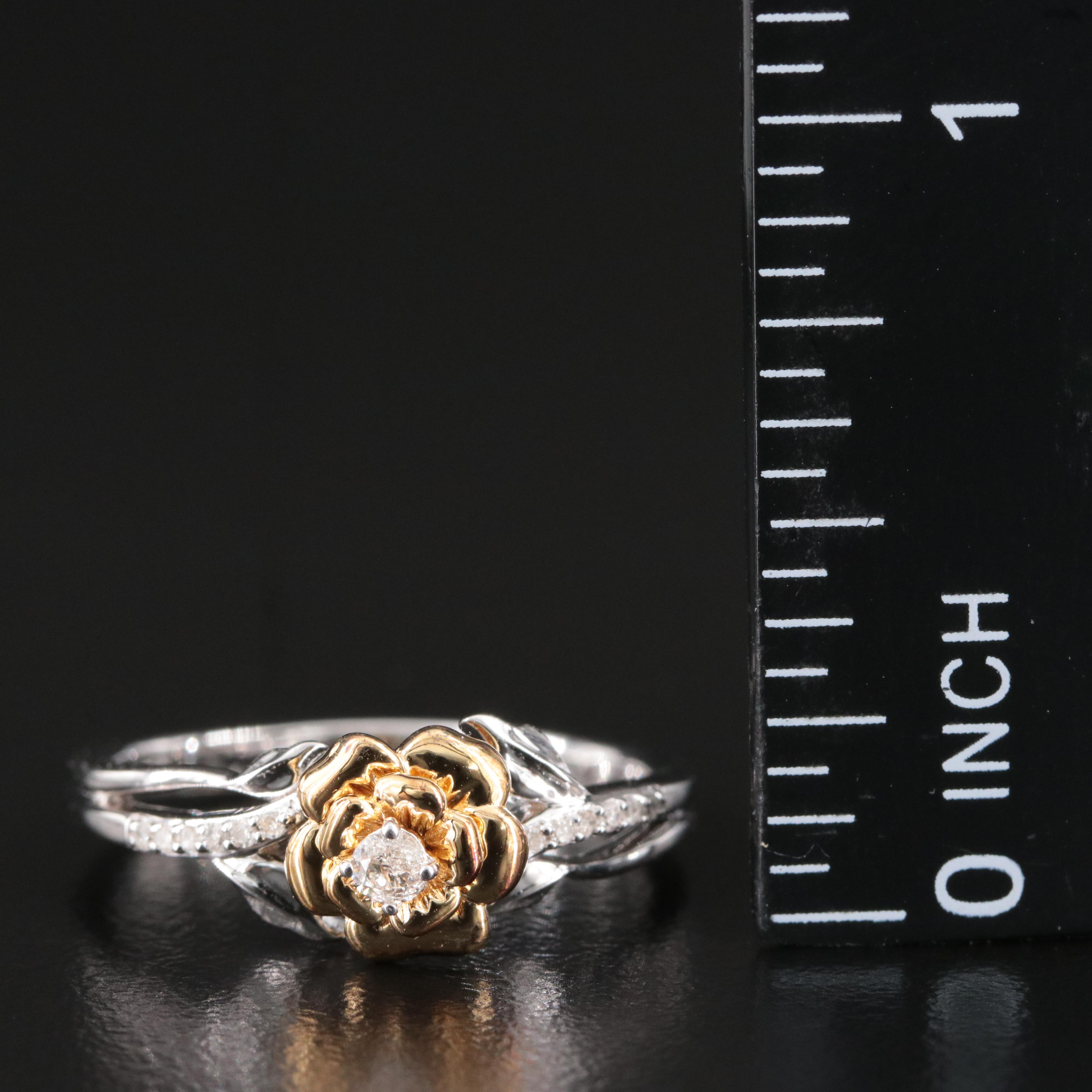 Sterling Diamond Flower Ring