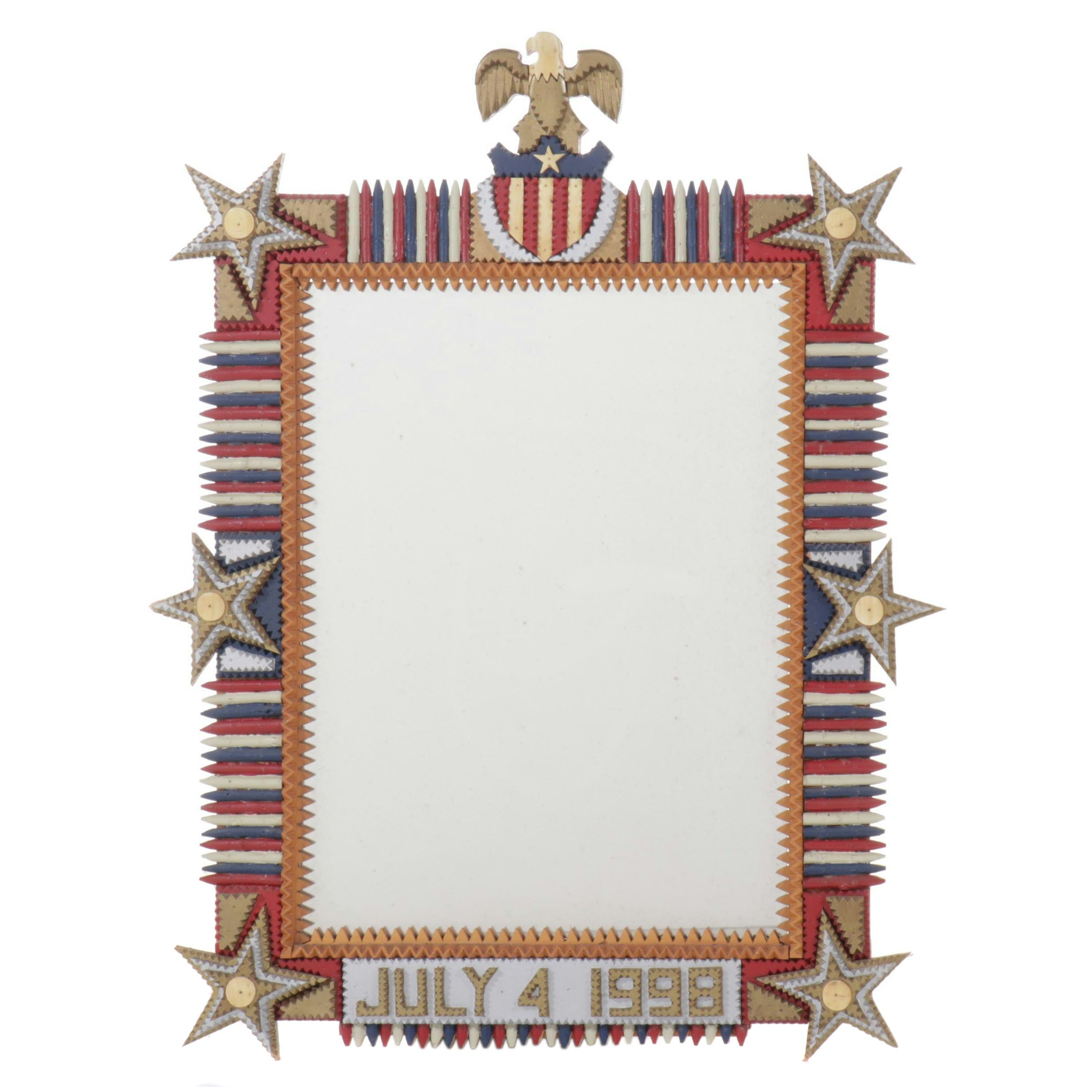 Robert Beaven Americana Red, White and Blue Painted Tramp Art Wall Mirror, 1998