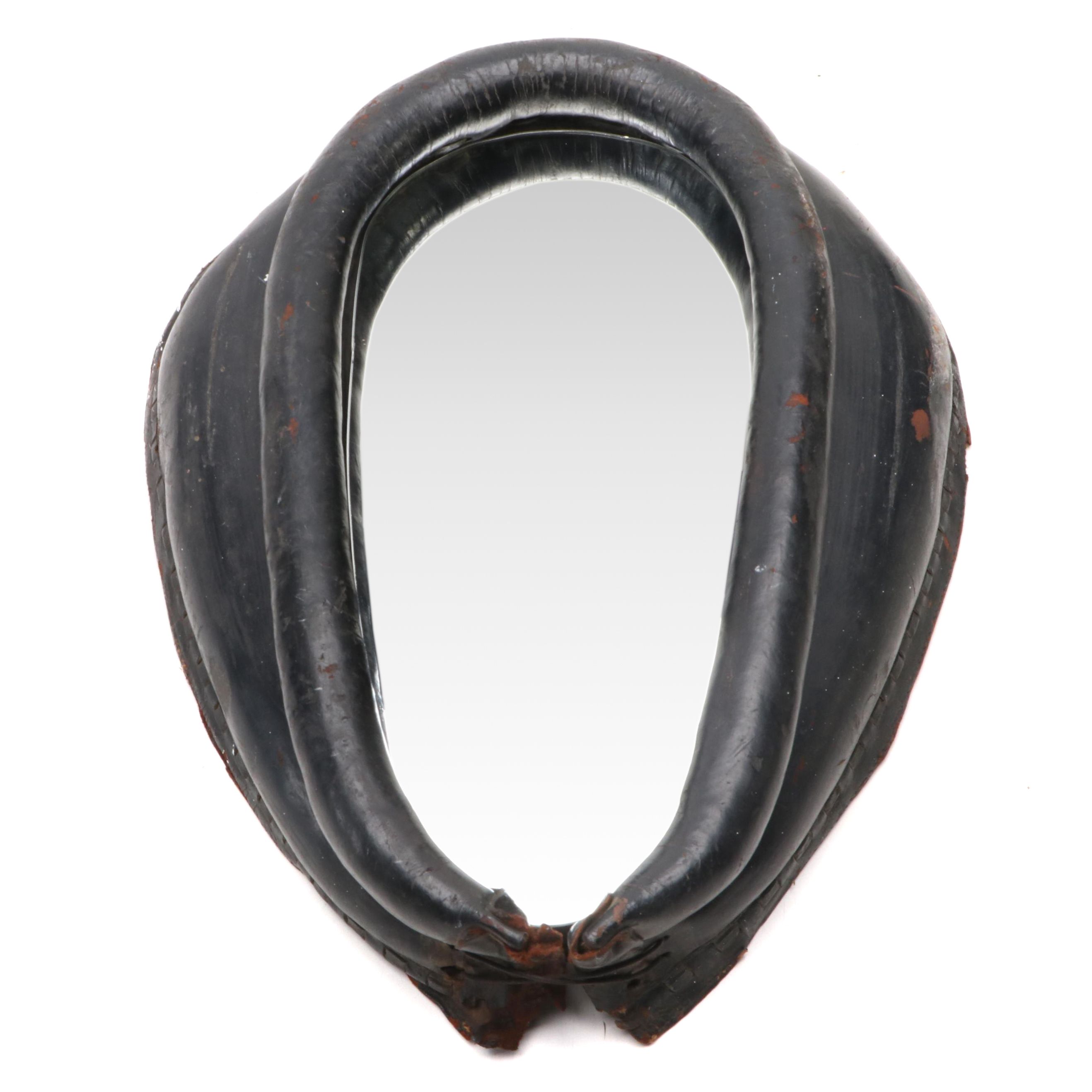 Primitive Style Leather Horse Collar Wall Mirror, 20th Century