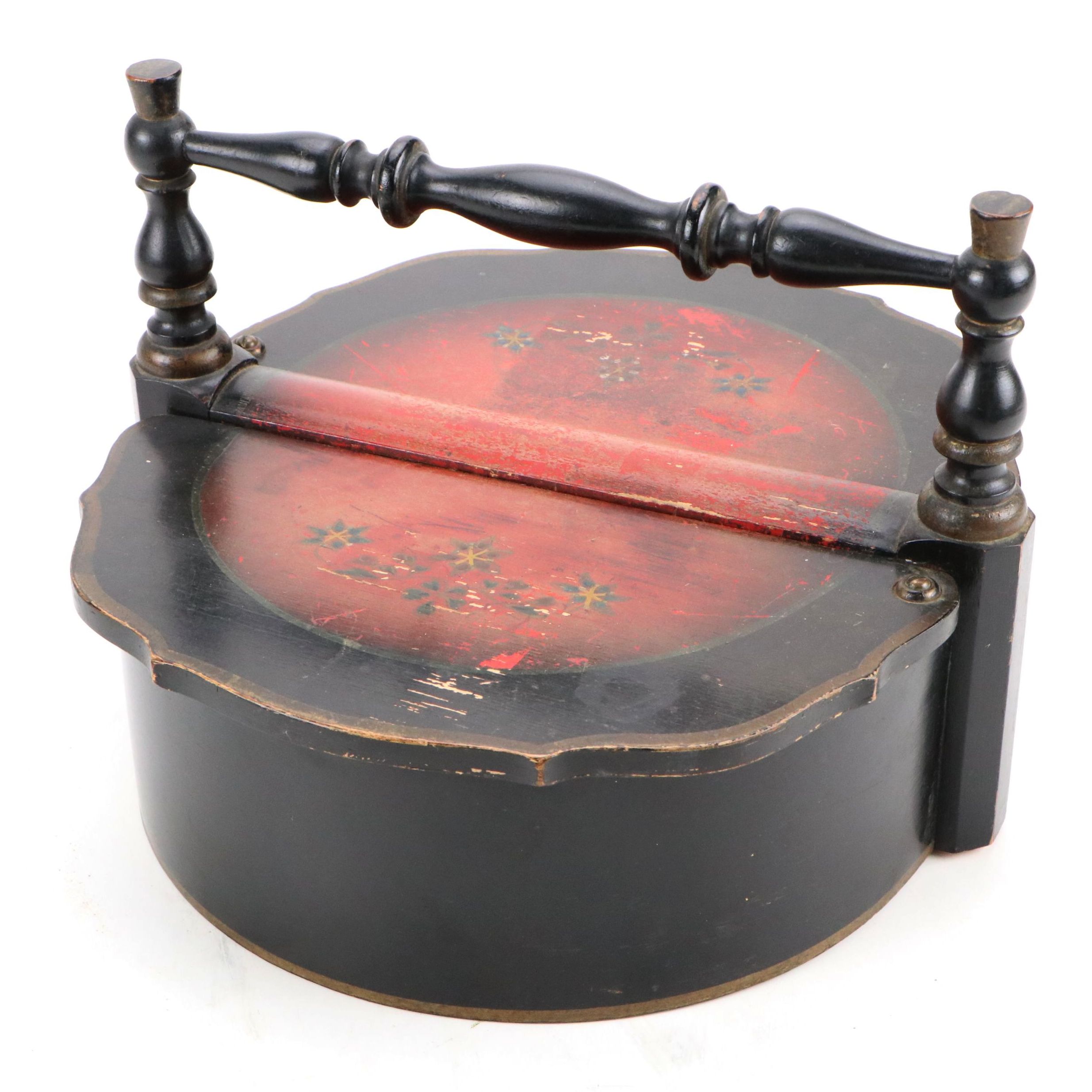 Hand-Painted Swinging Lid Handled Wood Box