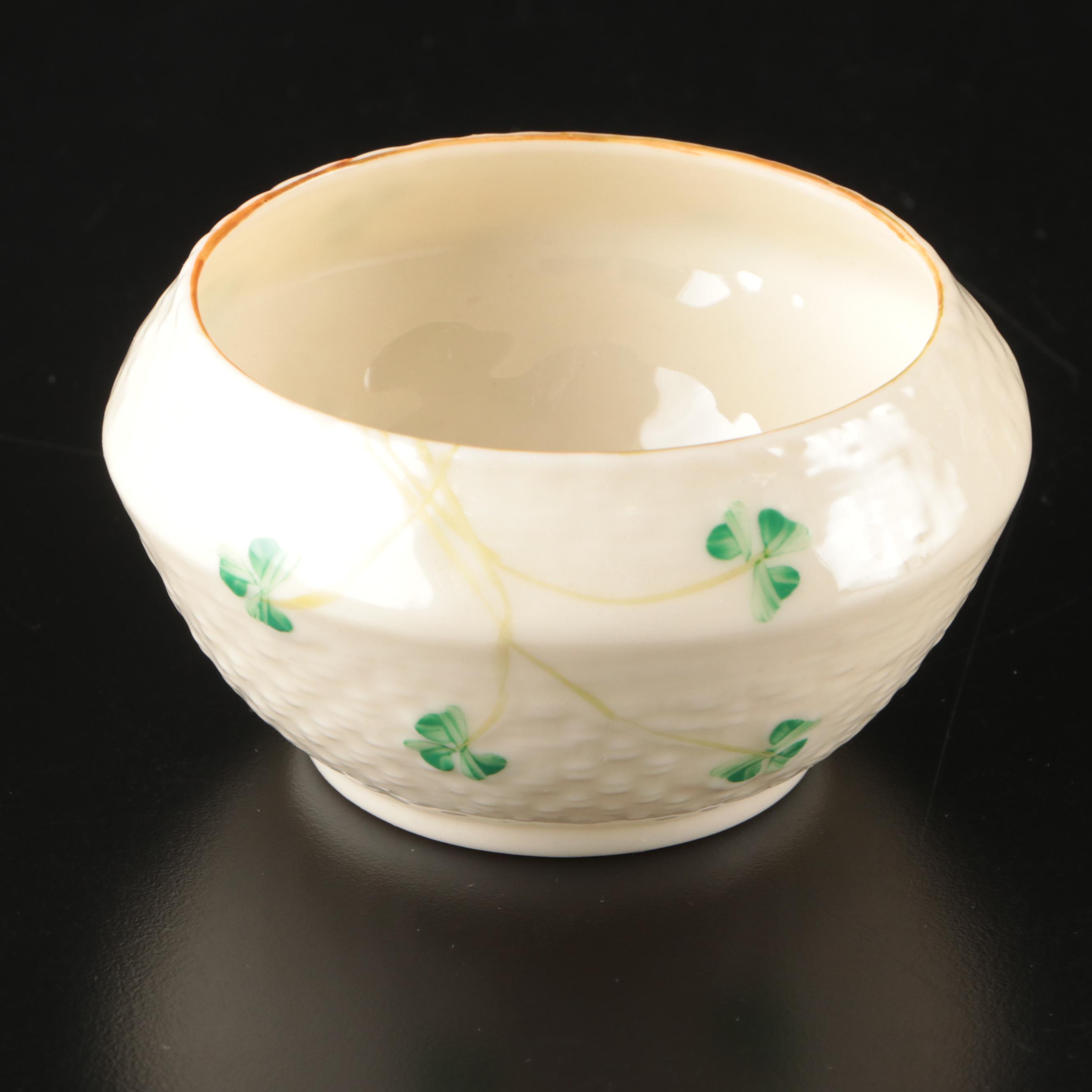Belleek Porcelain "Harp Shamrock" Cream and Sugar Set with "Shamrock" Tableware