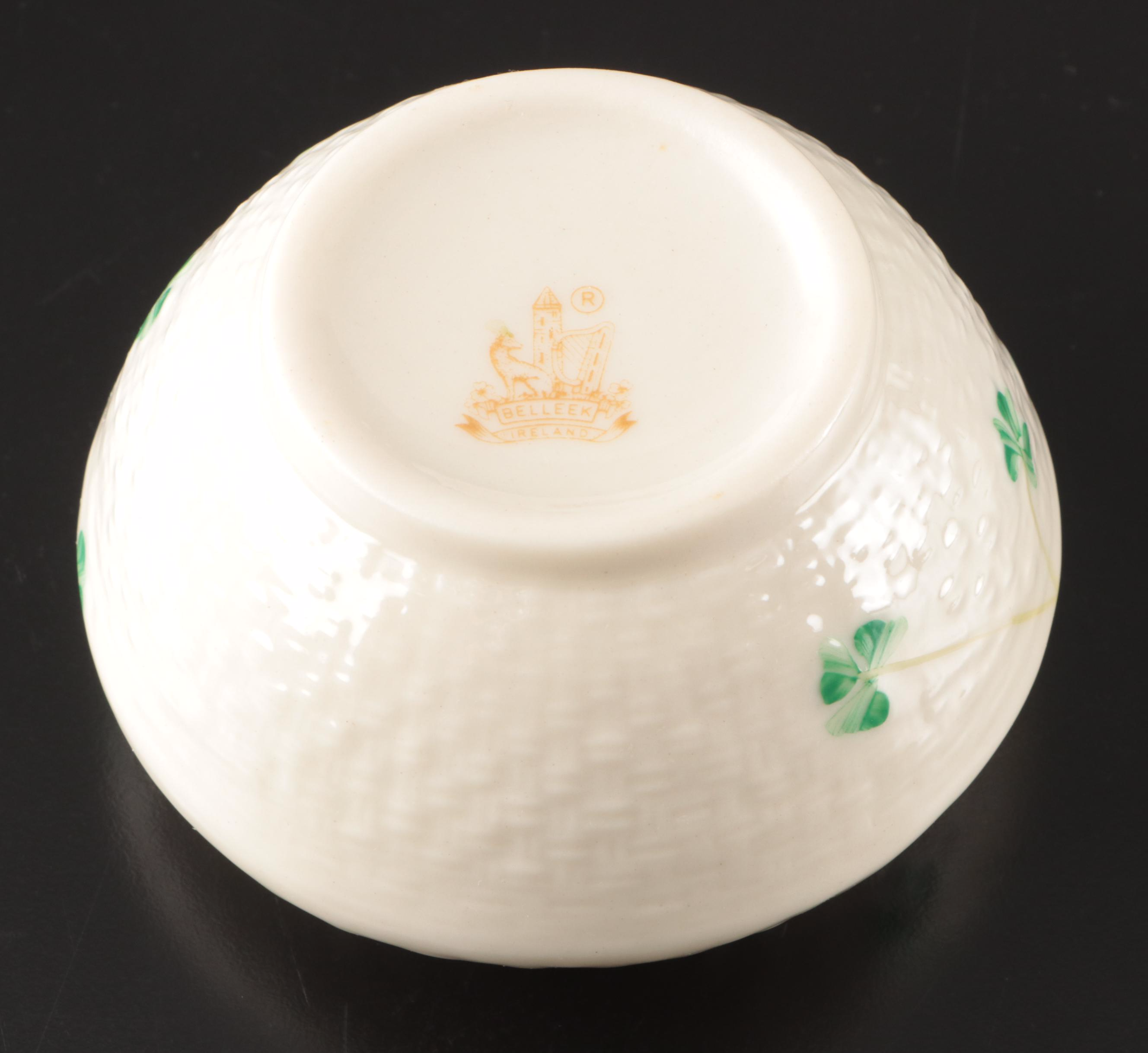 Belleek Porcelain "Harp Shamrock" Cream and Sugar Set with "Shamrock" Tableware