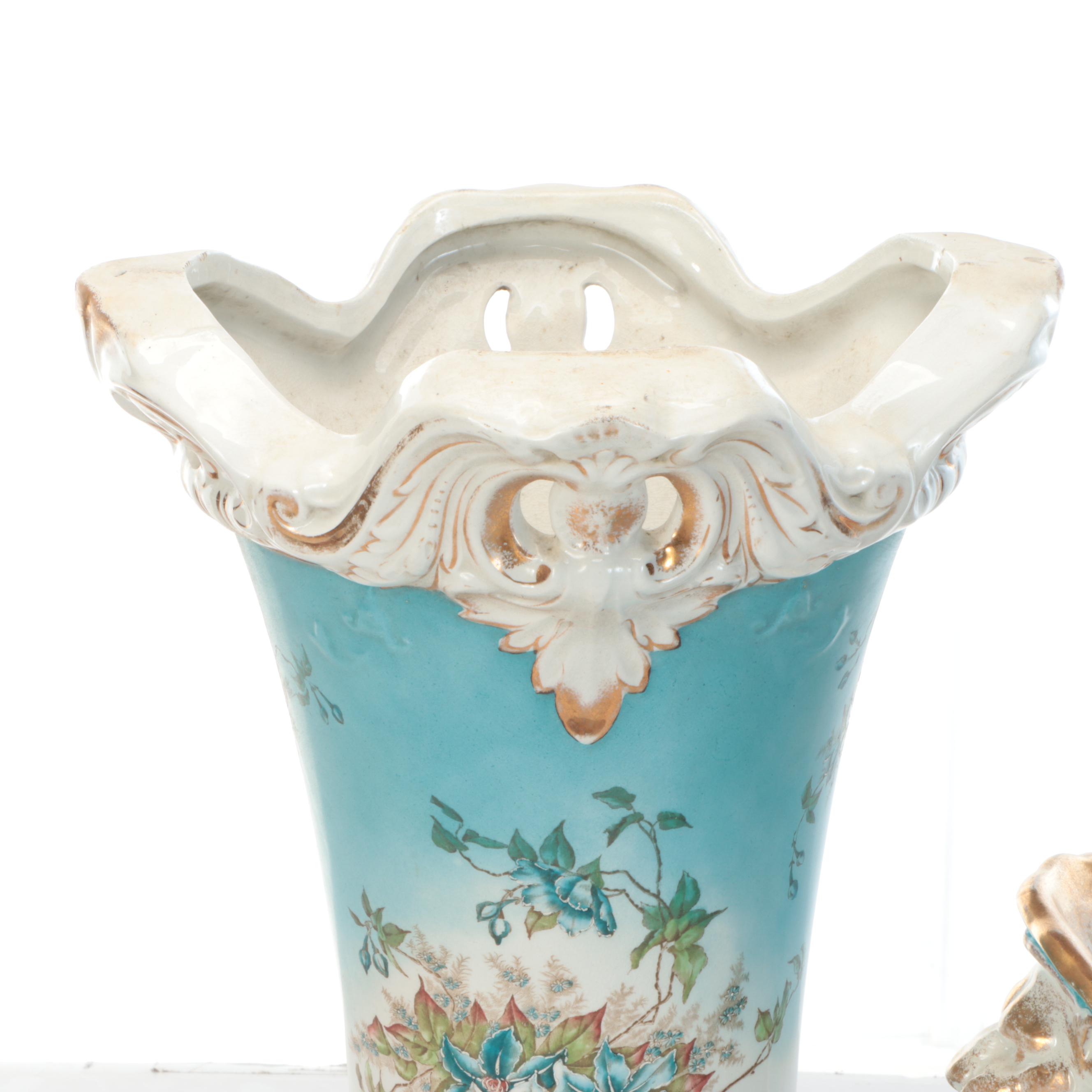 Alba China Rococo Style Floral Ceramic Jardinière and Stand