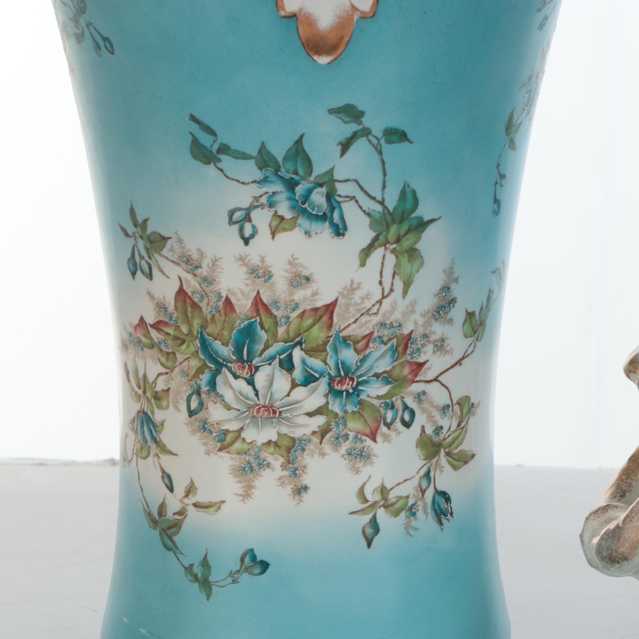 Alba China Rococo Style Floral Ceramic Jardinière and Stand