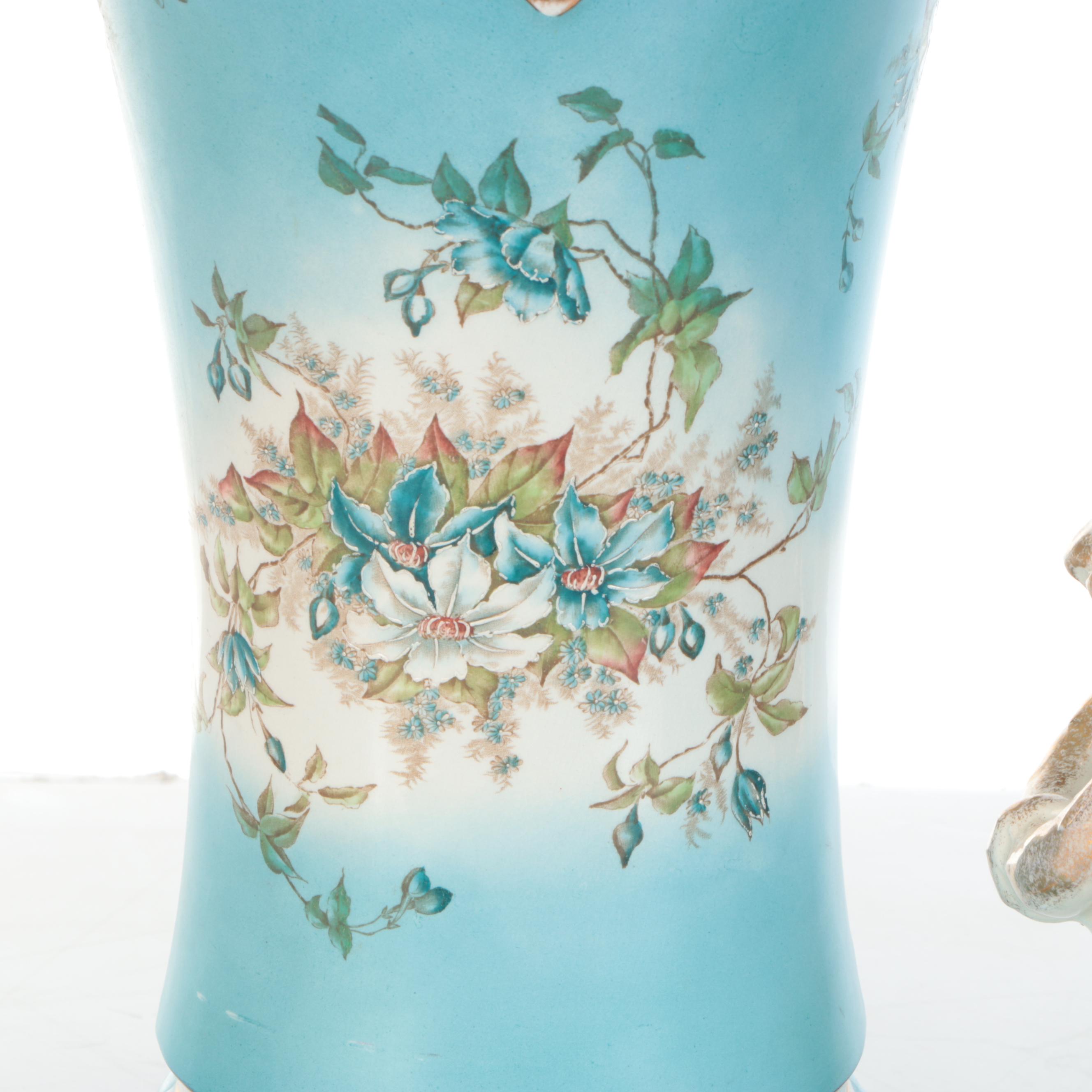 Alba China Rococo Style Floral Ceramic Jardinière and Stand