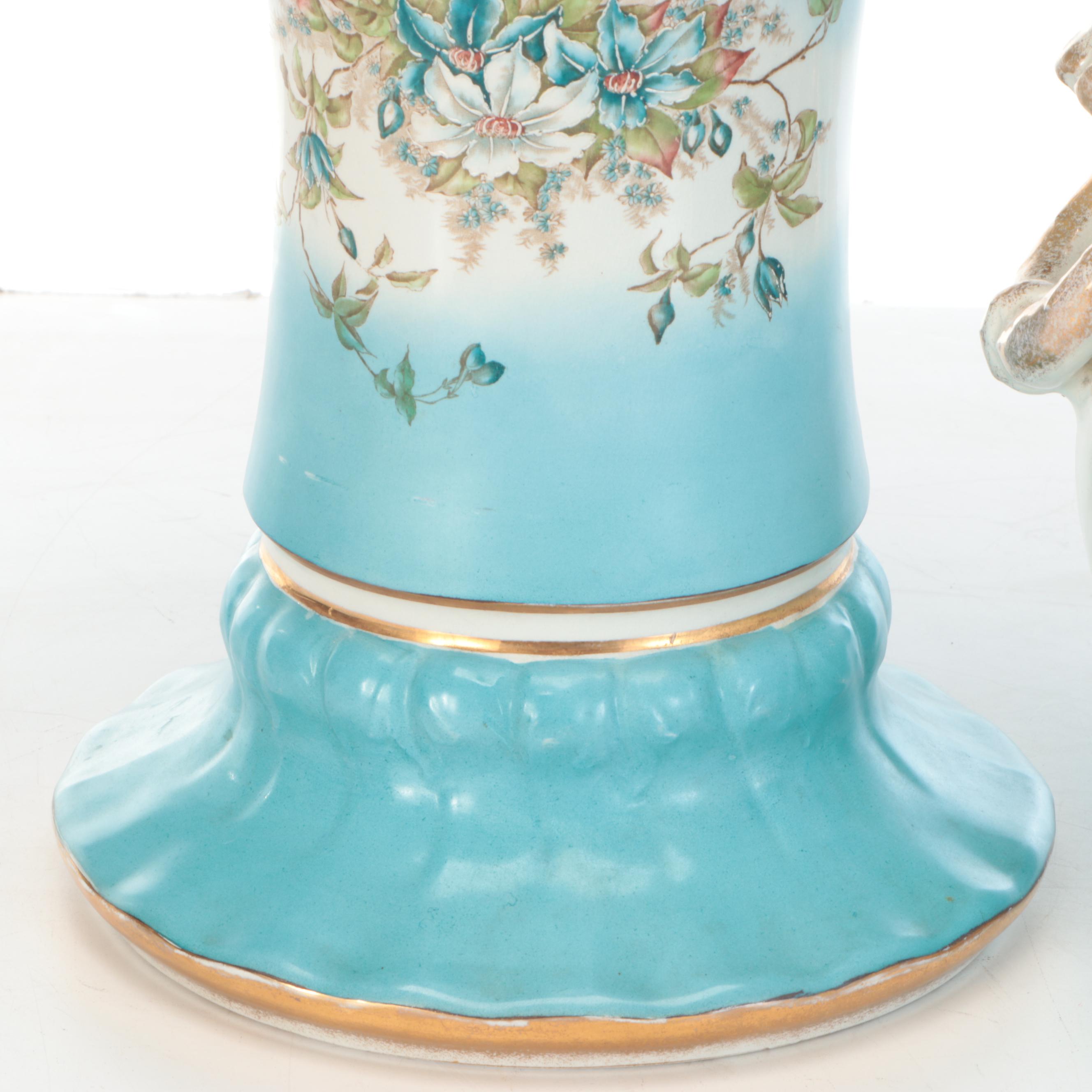 Alba China Rococo Style Floral Ceramic Jardinière and Stand