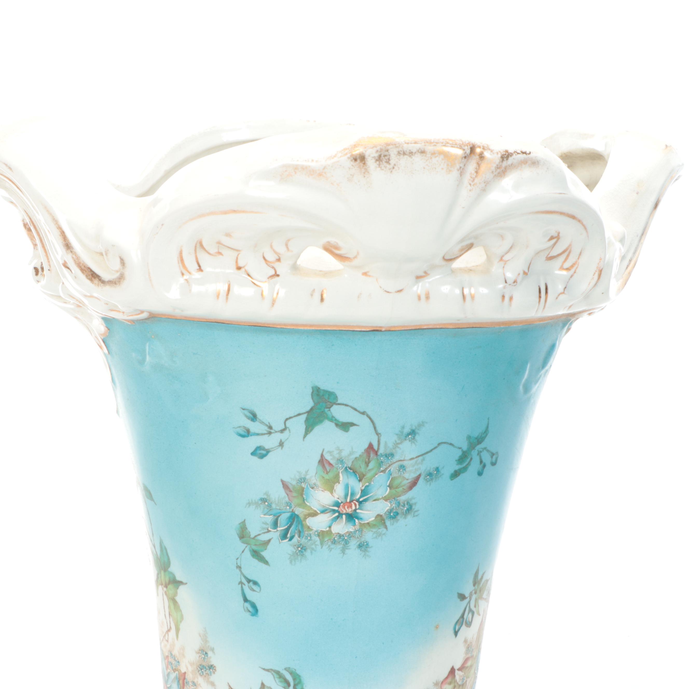 Alba China Rococo Style Floral Ceramic Jardinière and Stand