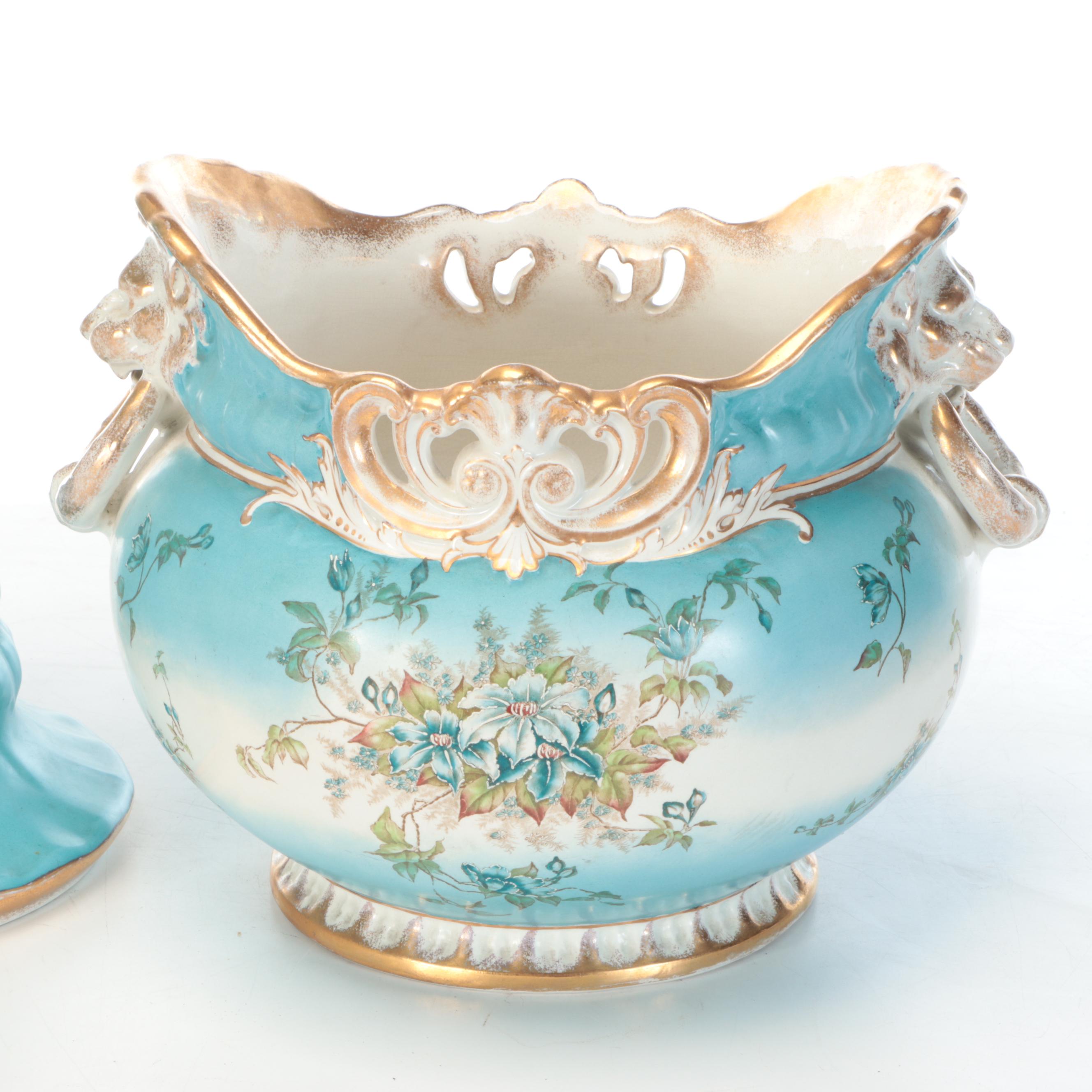 Alba China Rococo Style Floral Ceramic Jardinière and Stand