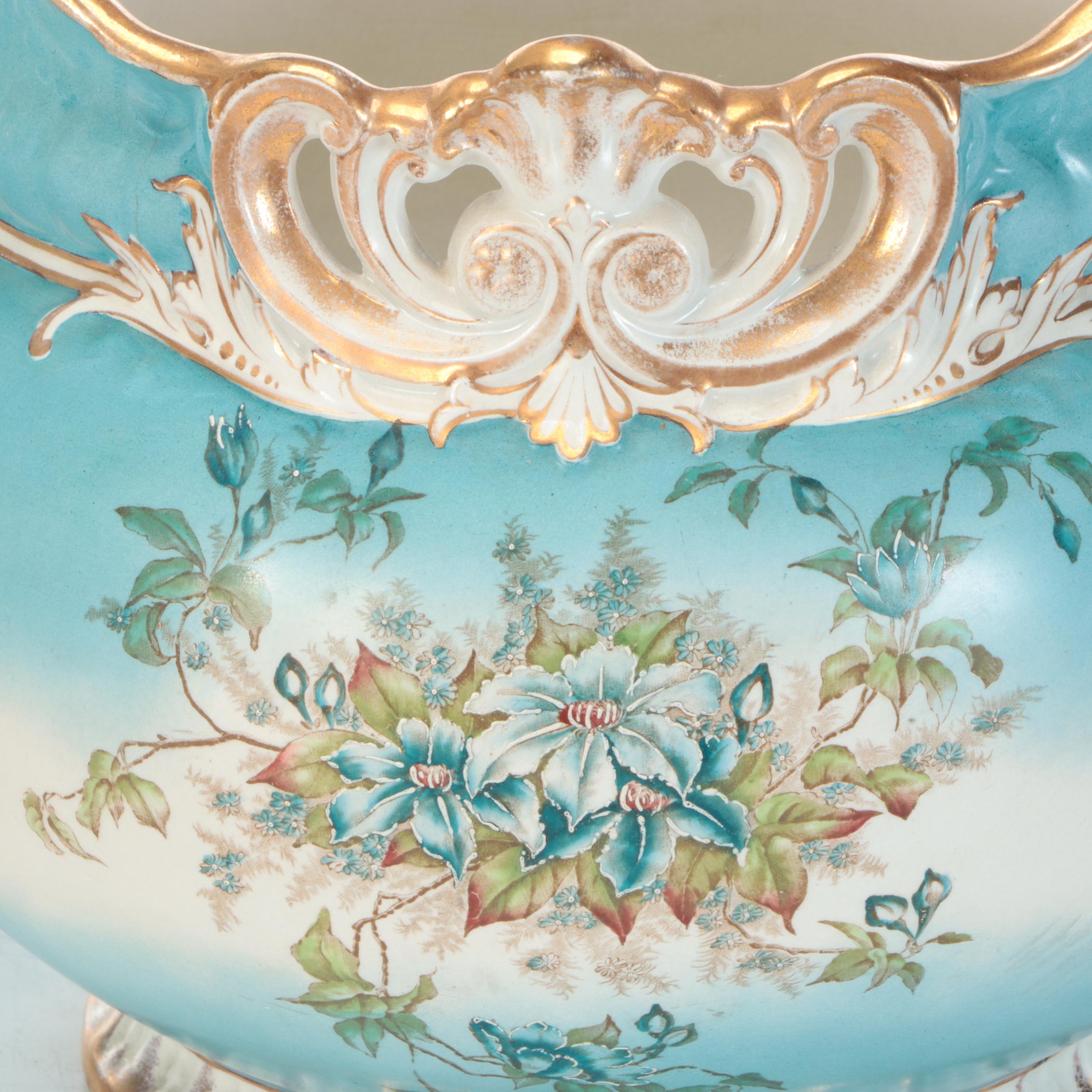 Alba China Rococo Style Floral Ceramic Jardinière and Stand