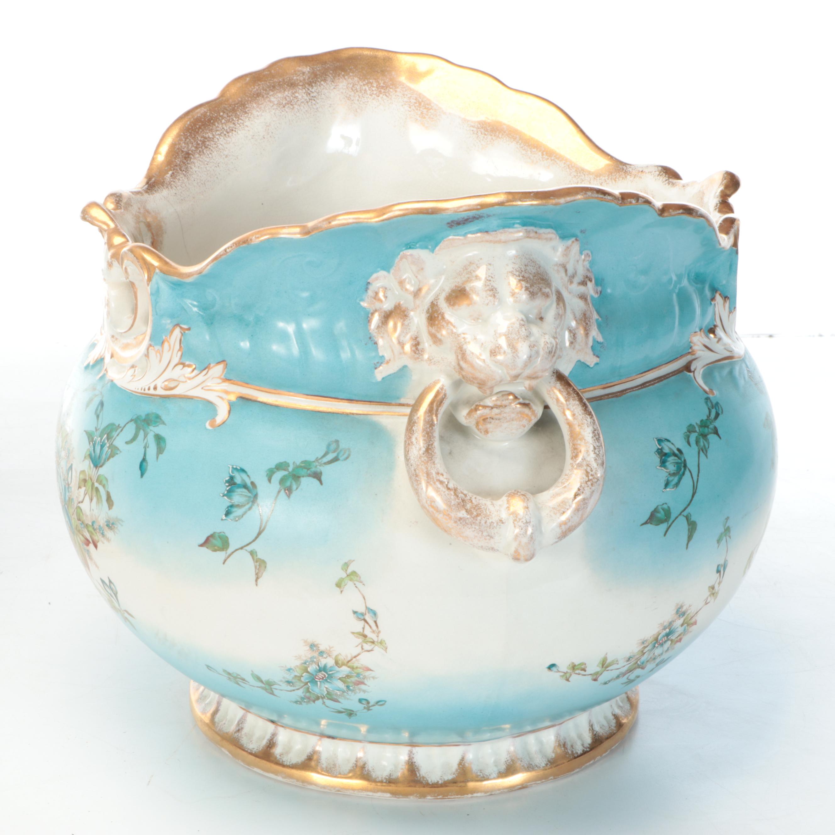 Alba China Rococo Style Floral Ceramic Jardinière and Stand