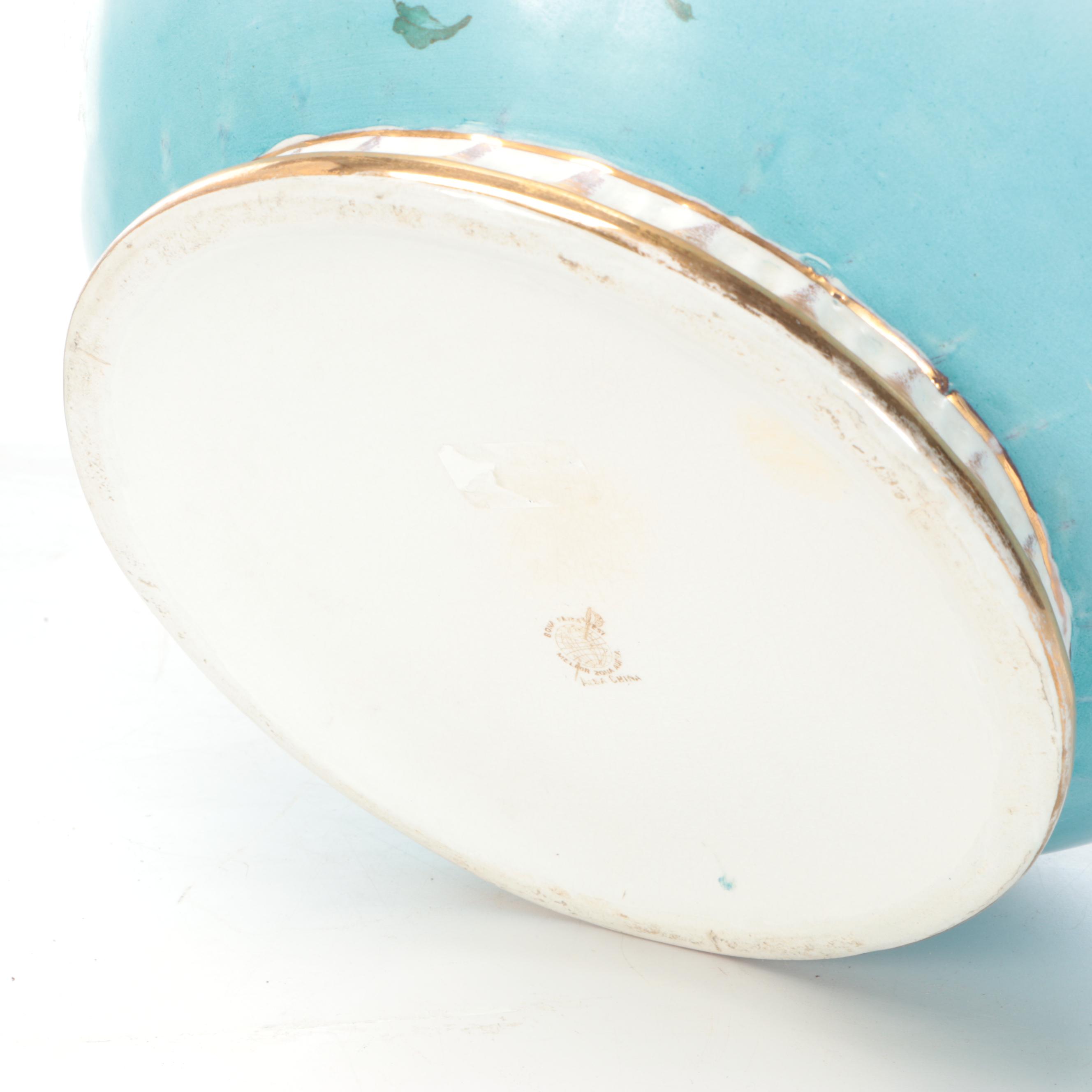 Alba China Rococo Style Floral Ceramic Jardinière and Stand