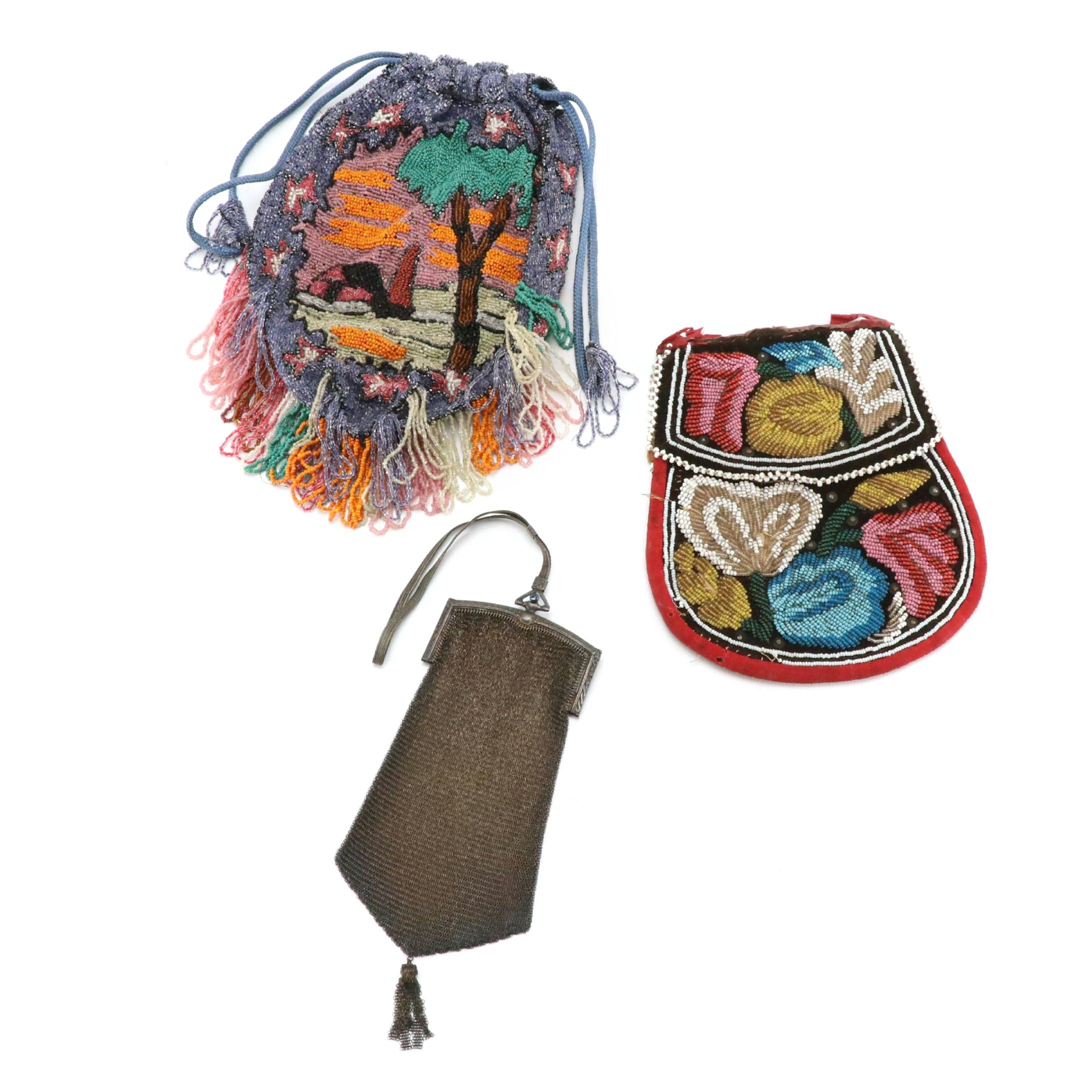 Whiting & Davis Soldered Mesh Bag with Other Glass Bead Evening Bags