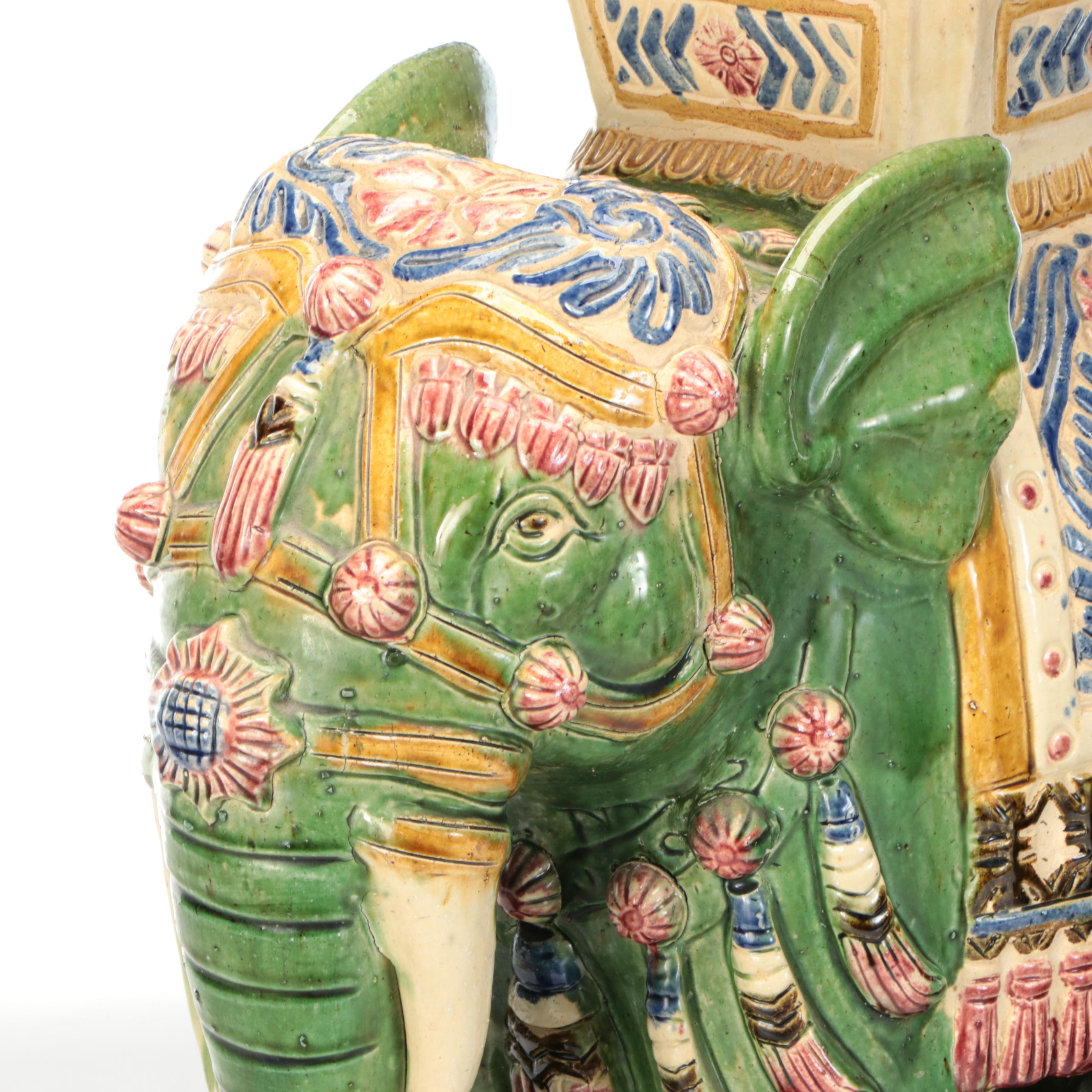Pair of Green Glaze Ceramic Elephant Garden Seats