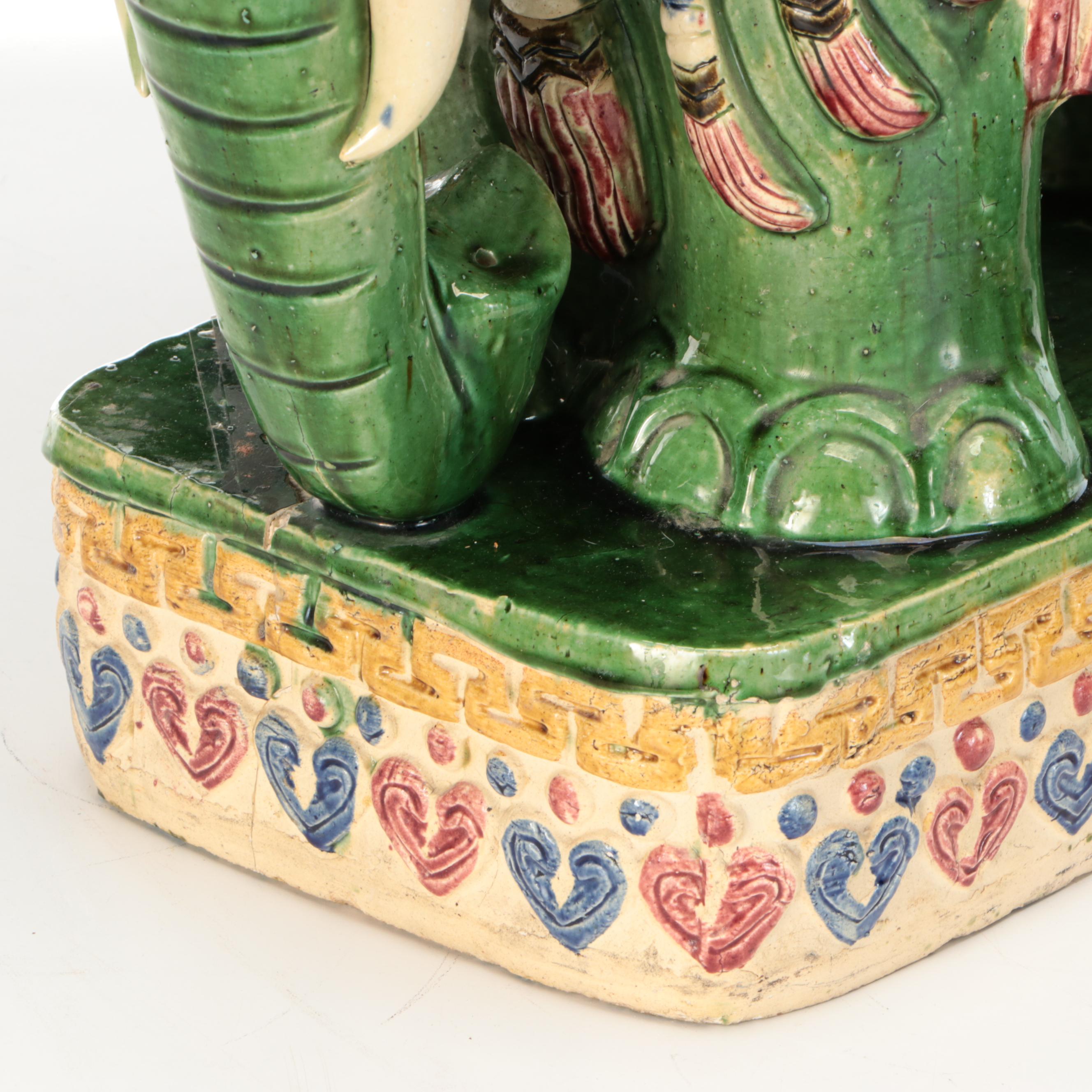 Pair of Green Glaze Ceramic Elephant Garden Seats