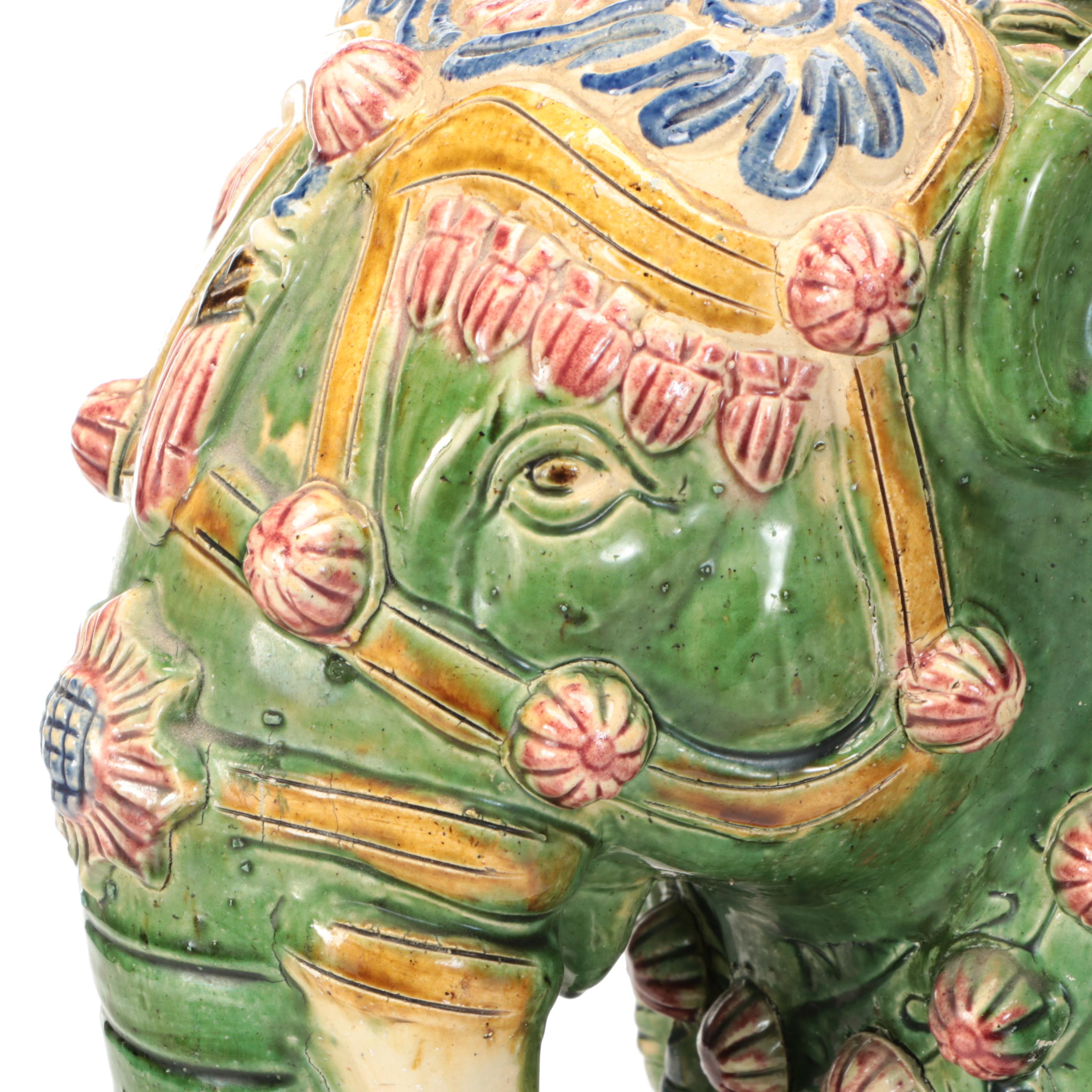 Pair of Green Glaze Ceramic Elephant Garden Seats